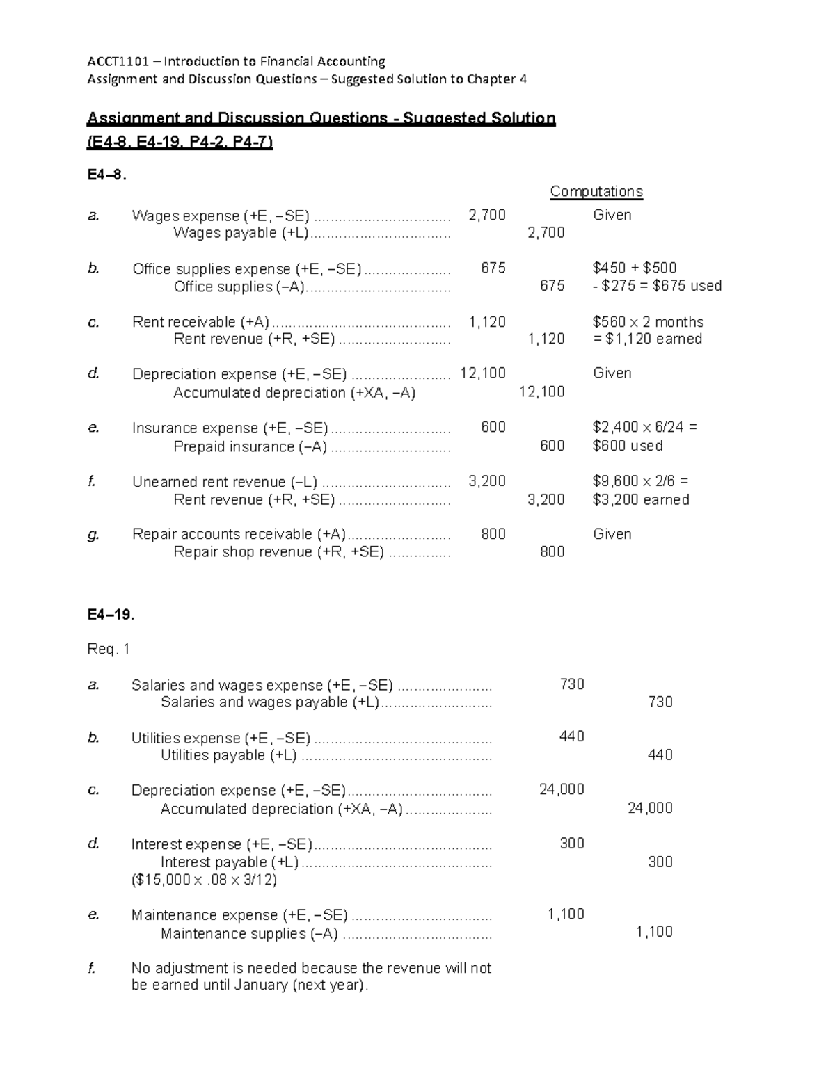 ACCT1101 Solution Chapter 04 - ACCT1101 Introduction to Financial ...