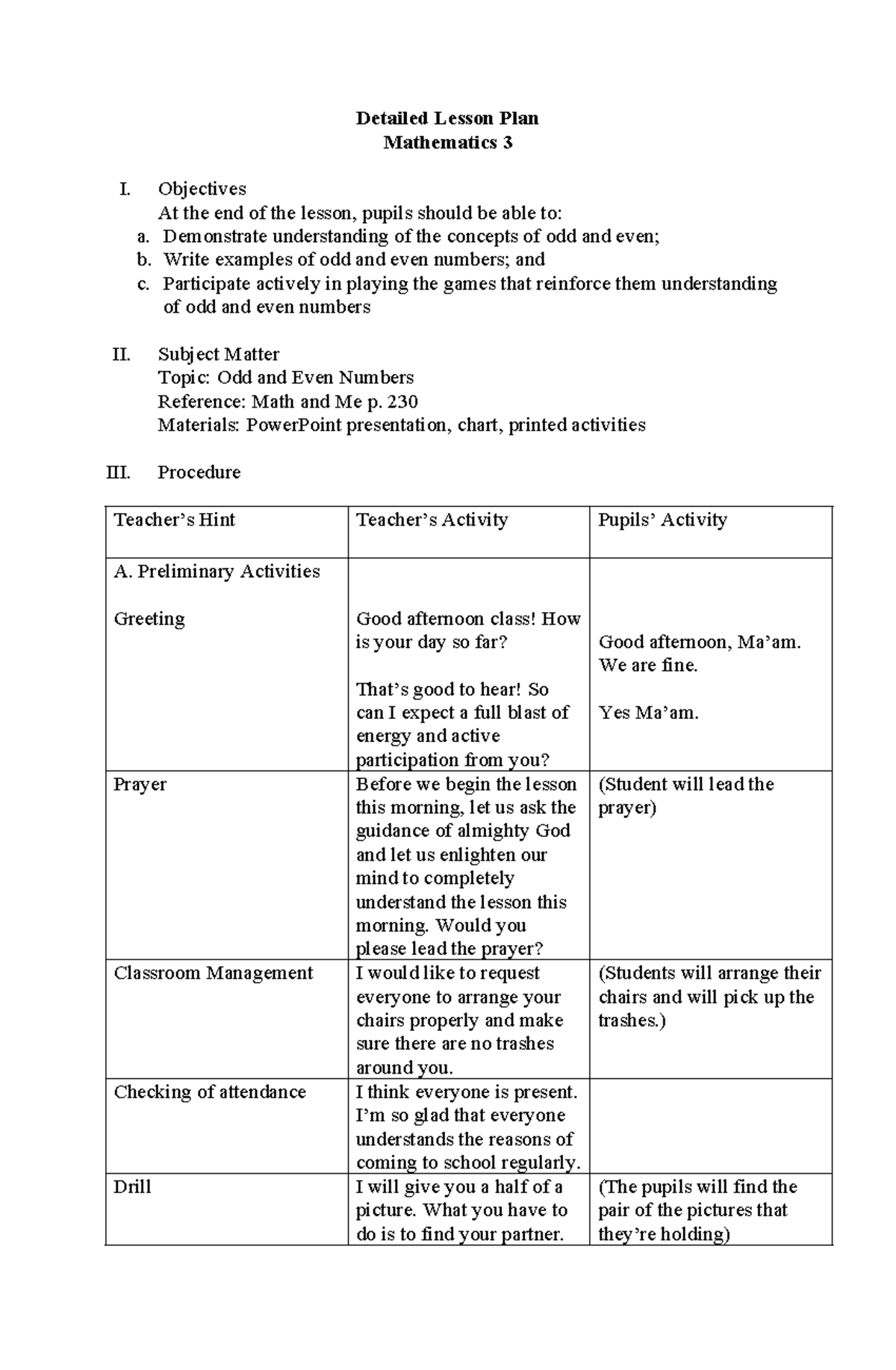 Detailed Lesson Plan- Math - Detailed Lesson Plan Mathematics 3 I ...