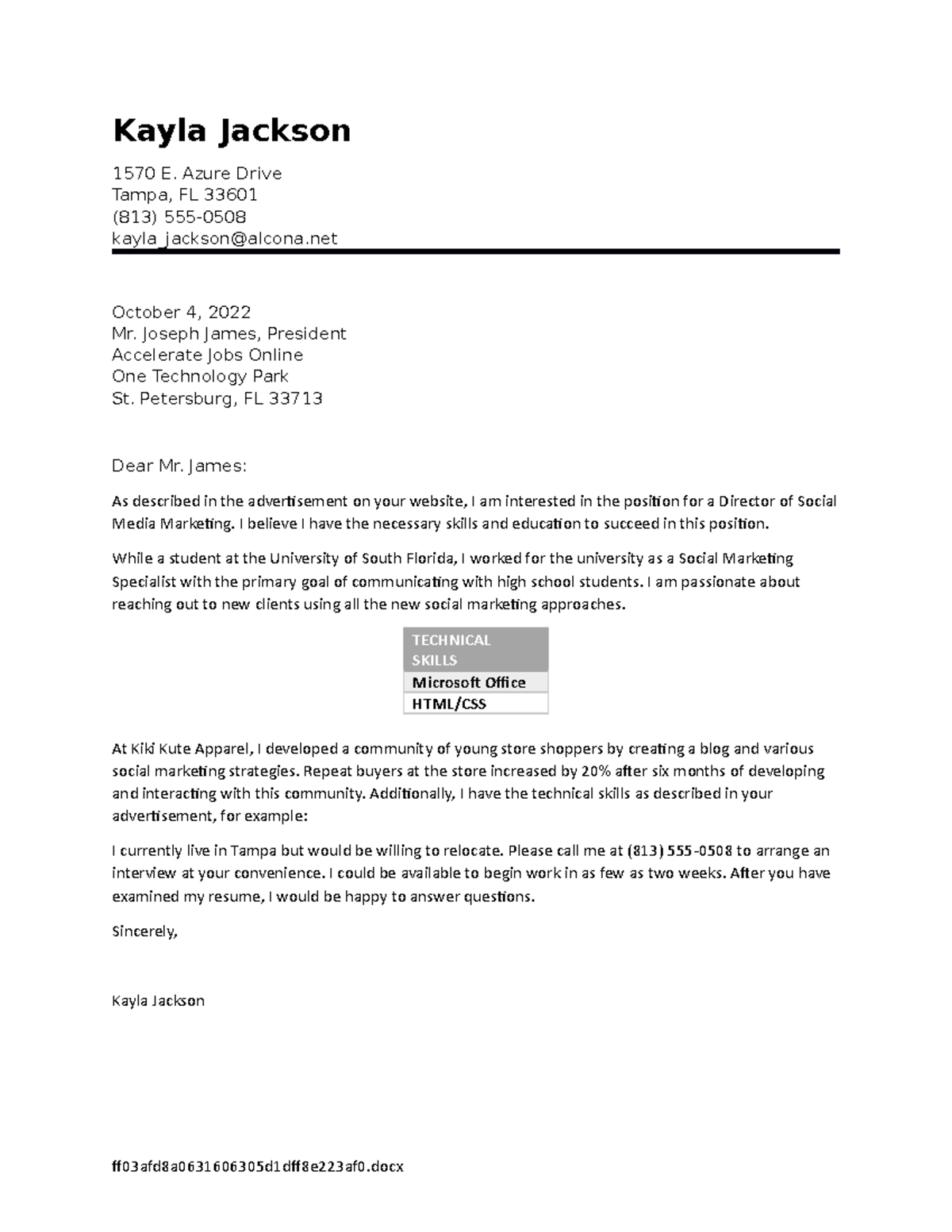 Word 12G Application Letter Resume - Kayla Jackson 1570 E. Azure Drive ...