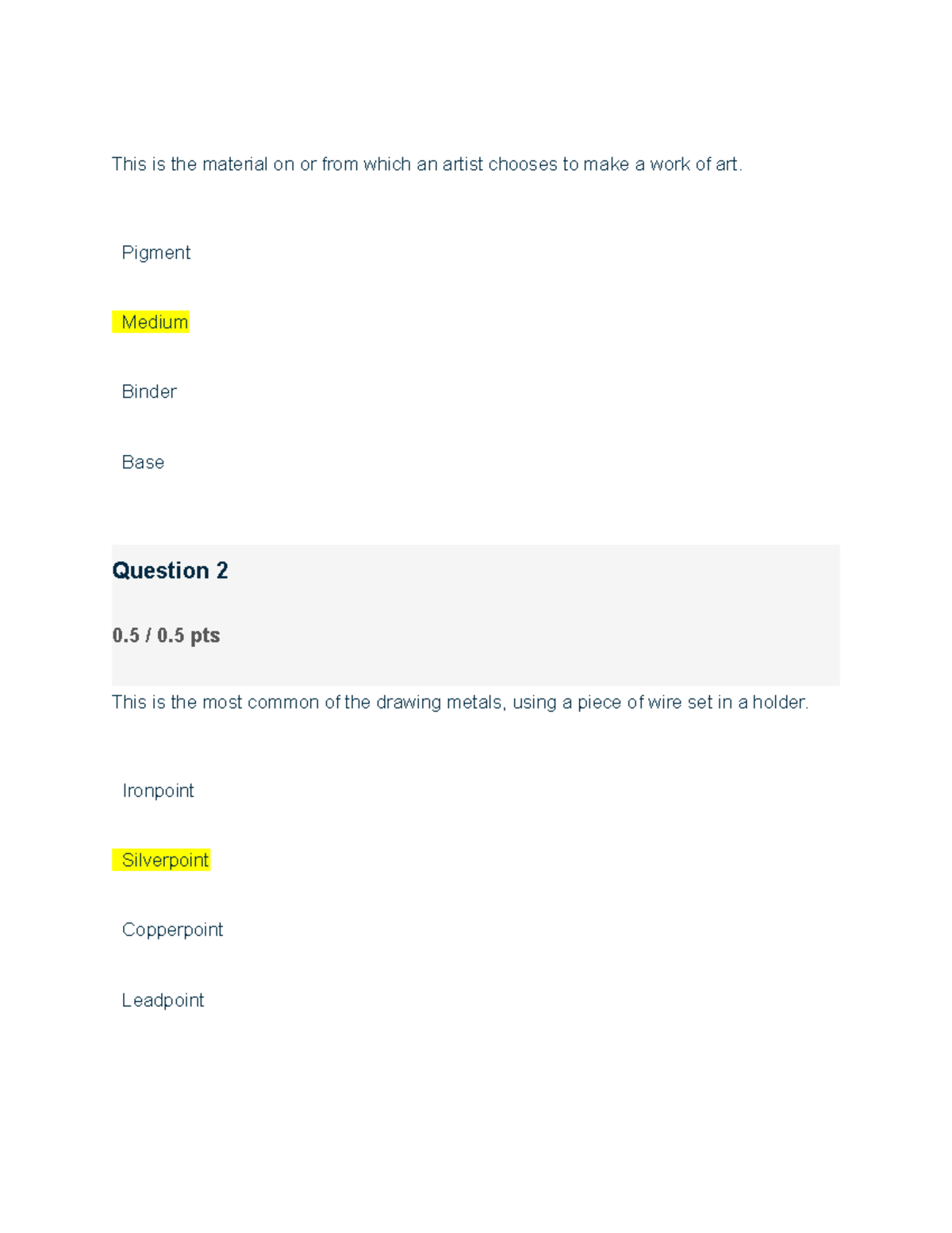 Quiz 2 art Art appreciation quiz 2 over history on some art works