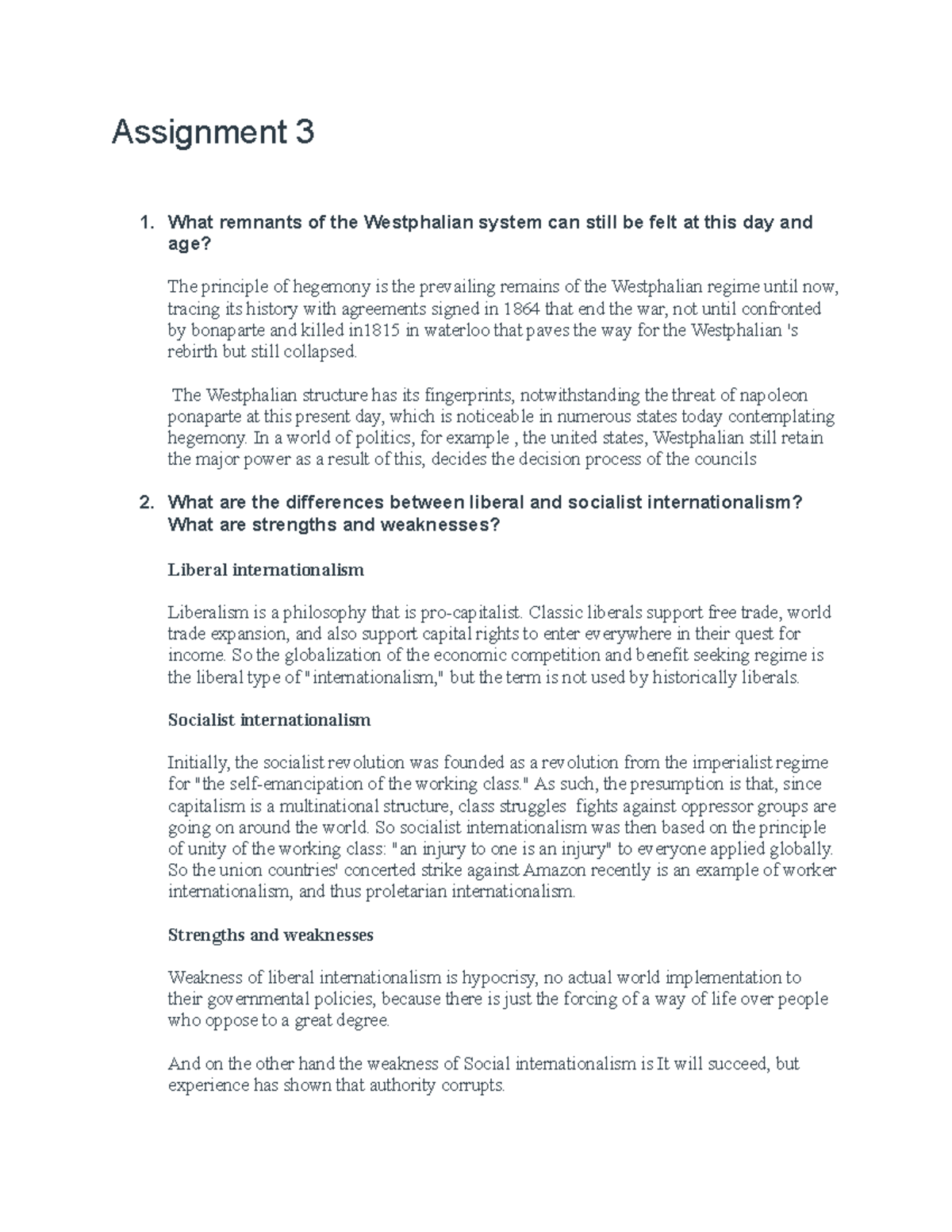 awit sayo lodicakes - Assignment 3 1. What remnants of the Westphalian ...