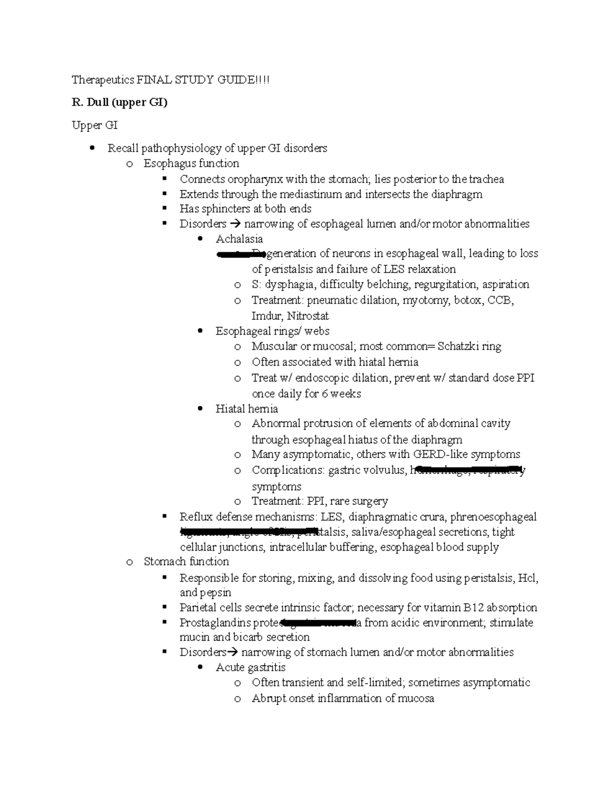 Therapeutics II Final Study Guide - Therapeutics FINAL STUDY GUIDE ...