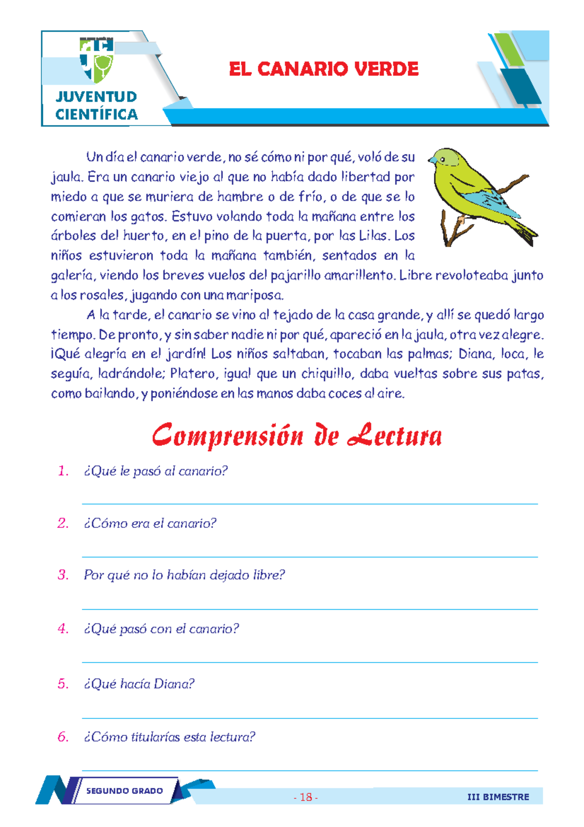 07. El canario verde - SEGUNDO GRADO III BIMESTRE COLEGIO CATÓLICO