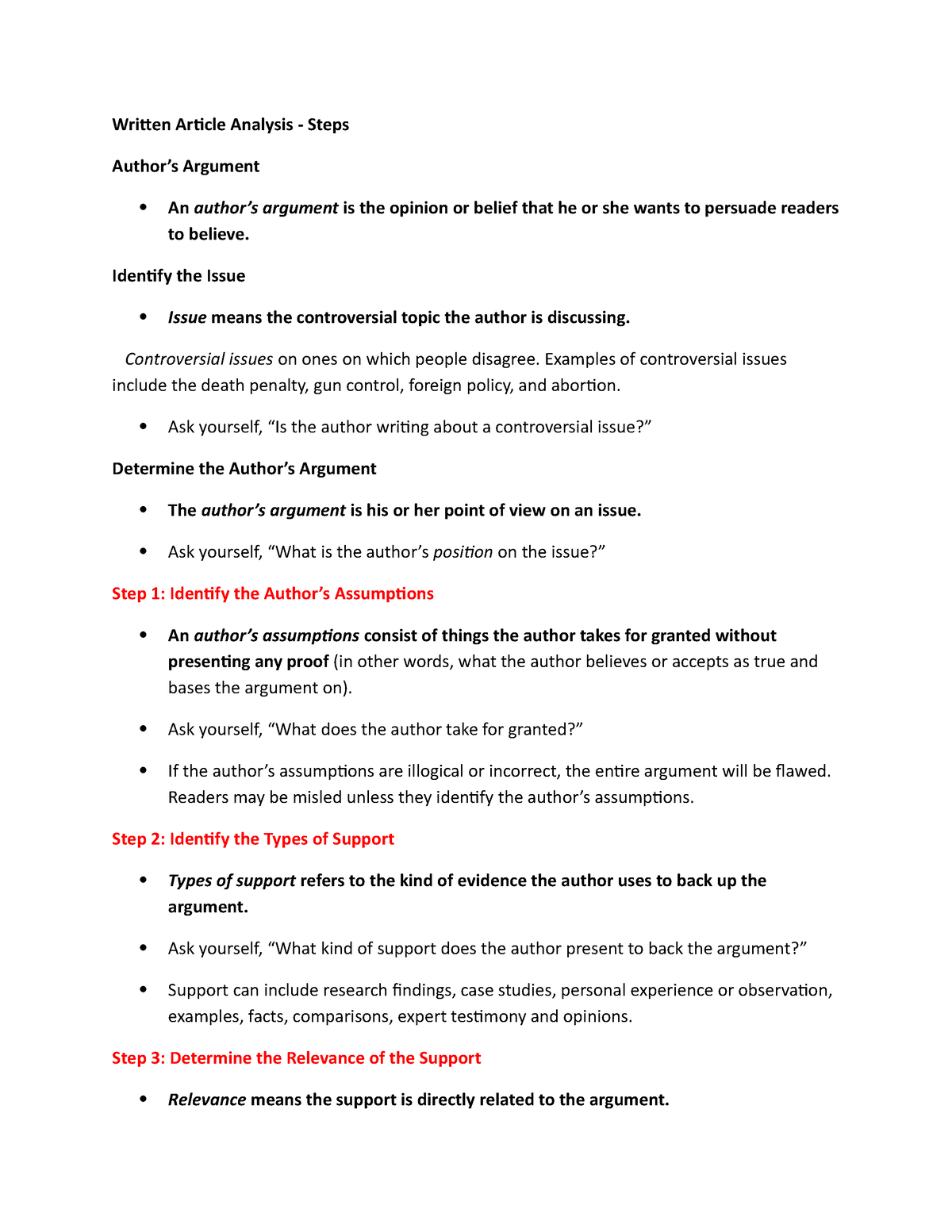 ELC501 - Written Article Analysis - Written Article Analysis - Steps ...