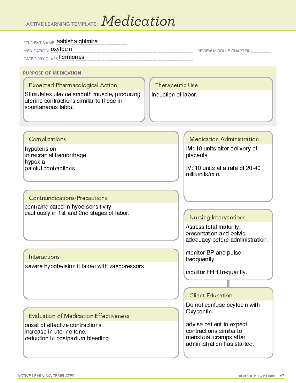 Oxytocin - medcard - ACTIVE LEARNING TEMPLATES TherapeuTic procedure A ...