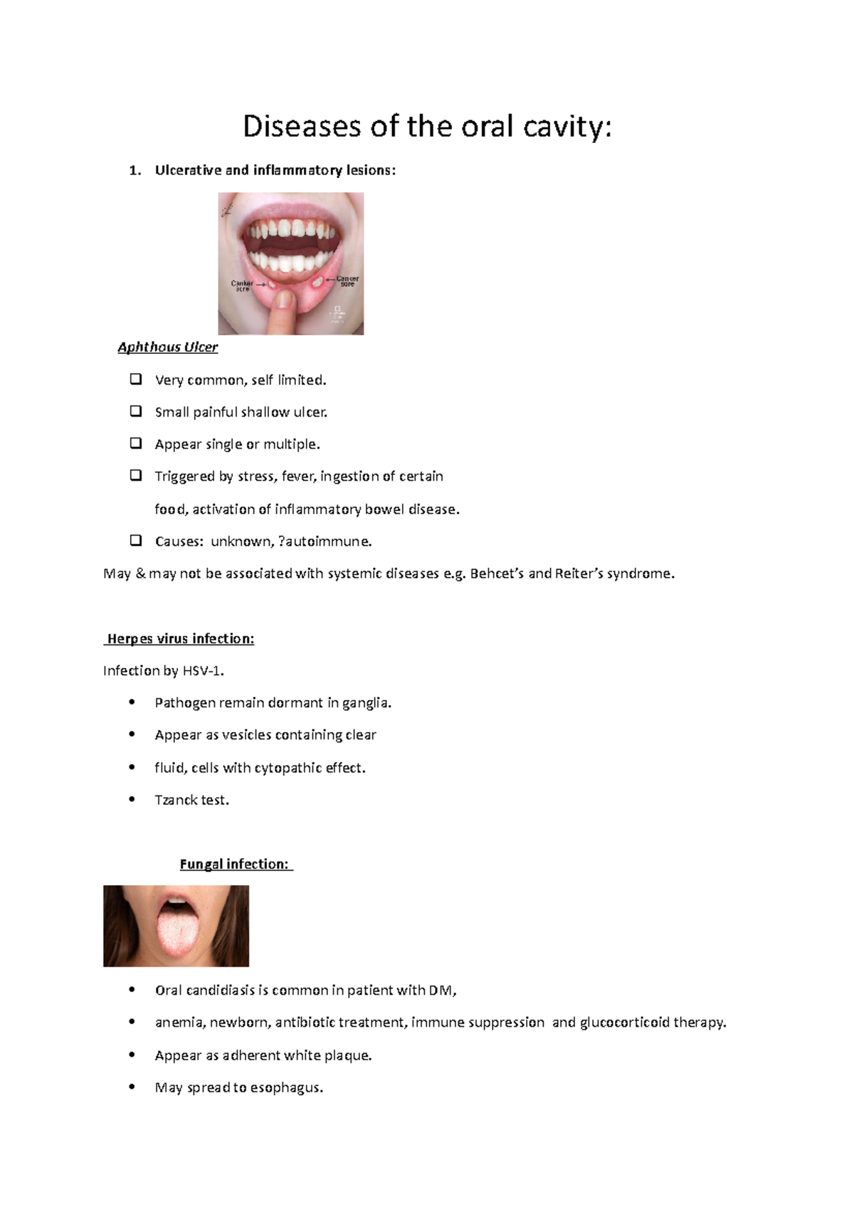GIT pathology - summary - Diseases of the oral cavity: 1. Ulcerative ...