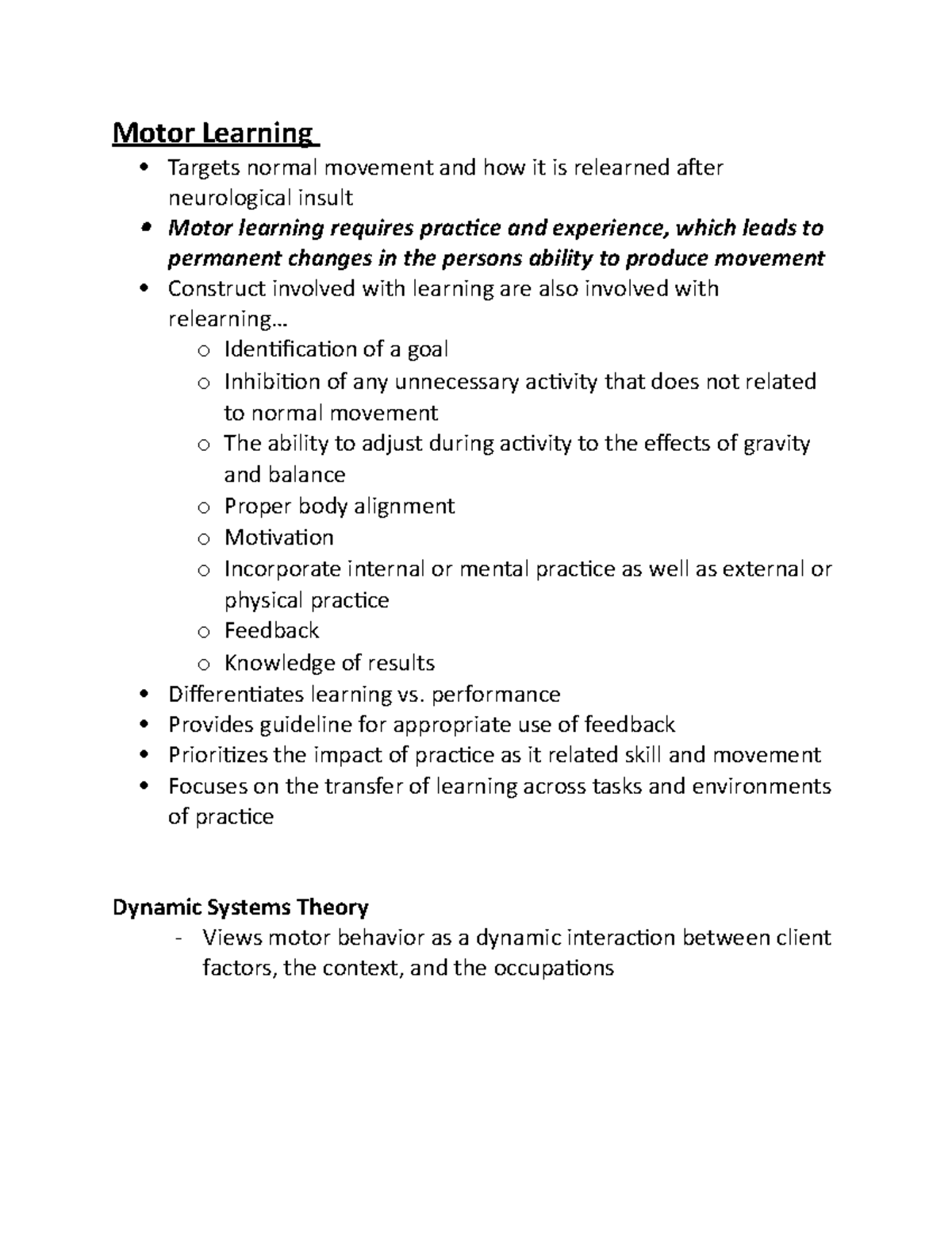 Motor Learning - This is for the Theory 4: Physical Disabilities class ...