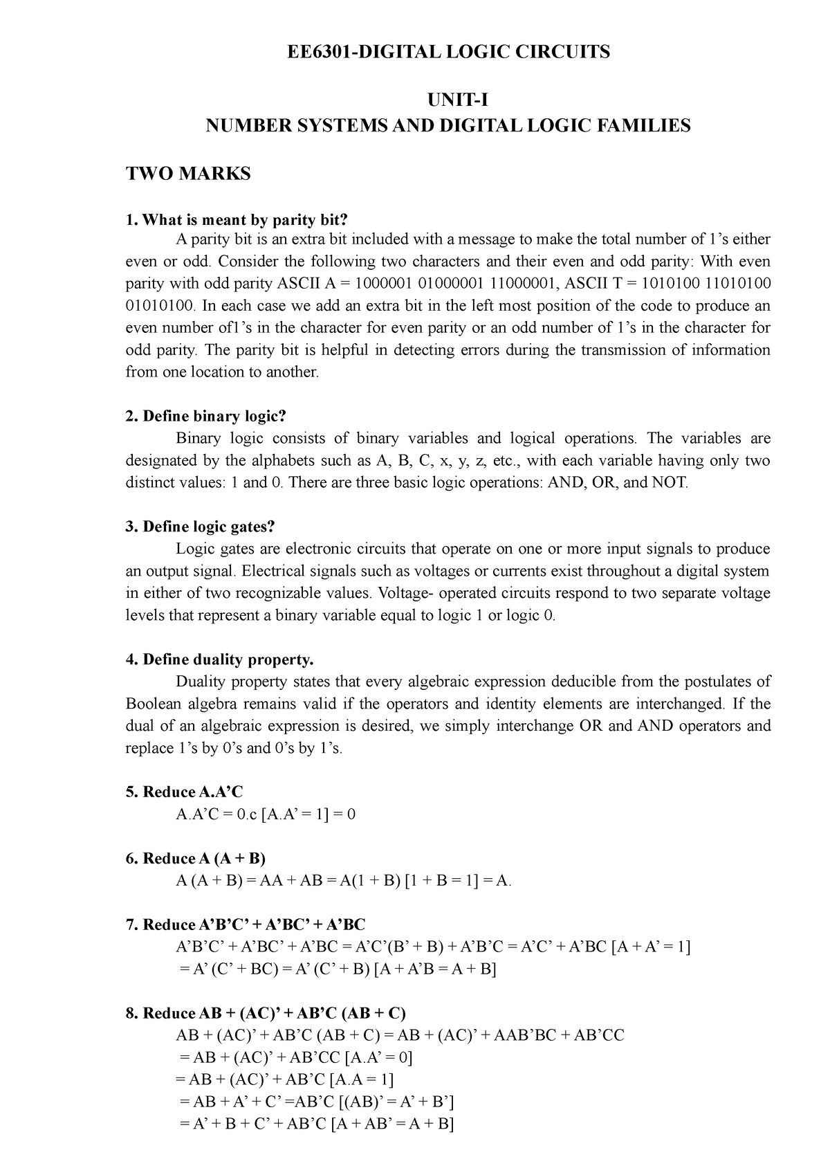 ee6301-digital-logic-circuits-two-marks-ee6301-digital-logic-circuits