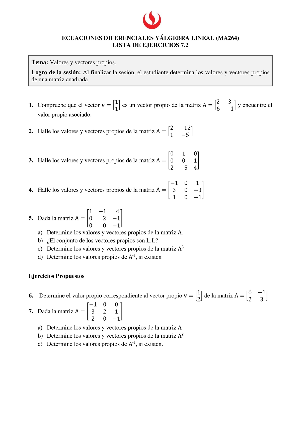 MA264 Sesión 7.1 Lista De Ejercicios - ECUACIONES DIFERENCIALES ...