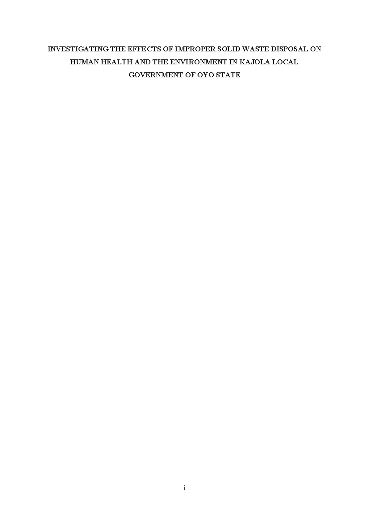 Investigating the effects of improper solid waste disposal on human