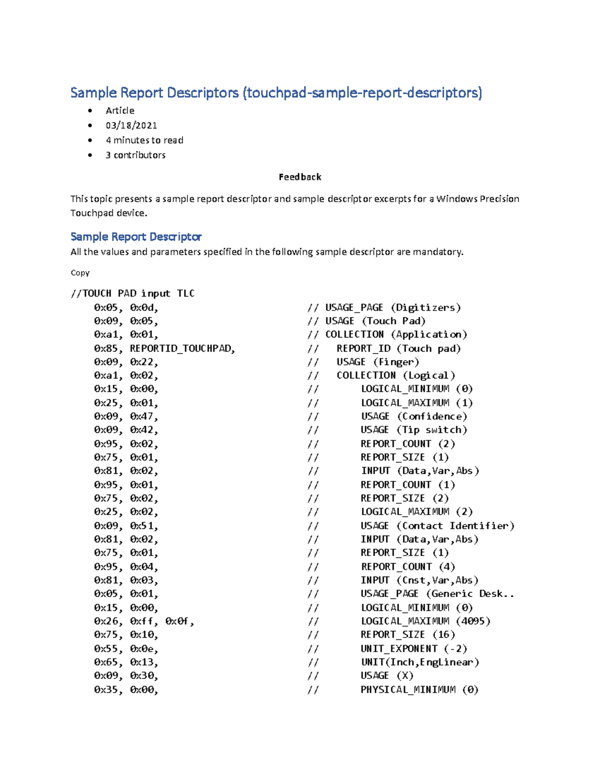 Sample Report Descriptors for Windows Precision Touchpad - Studocu