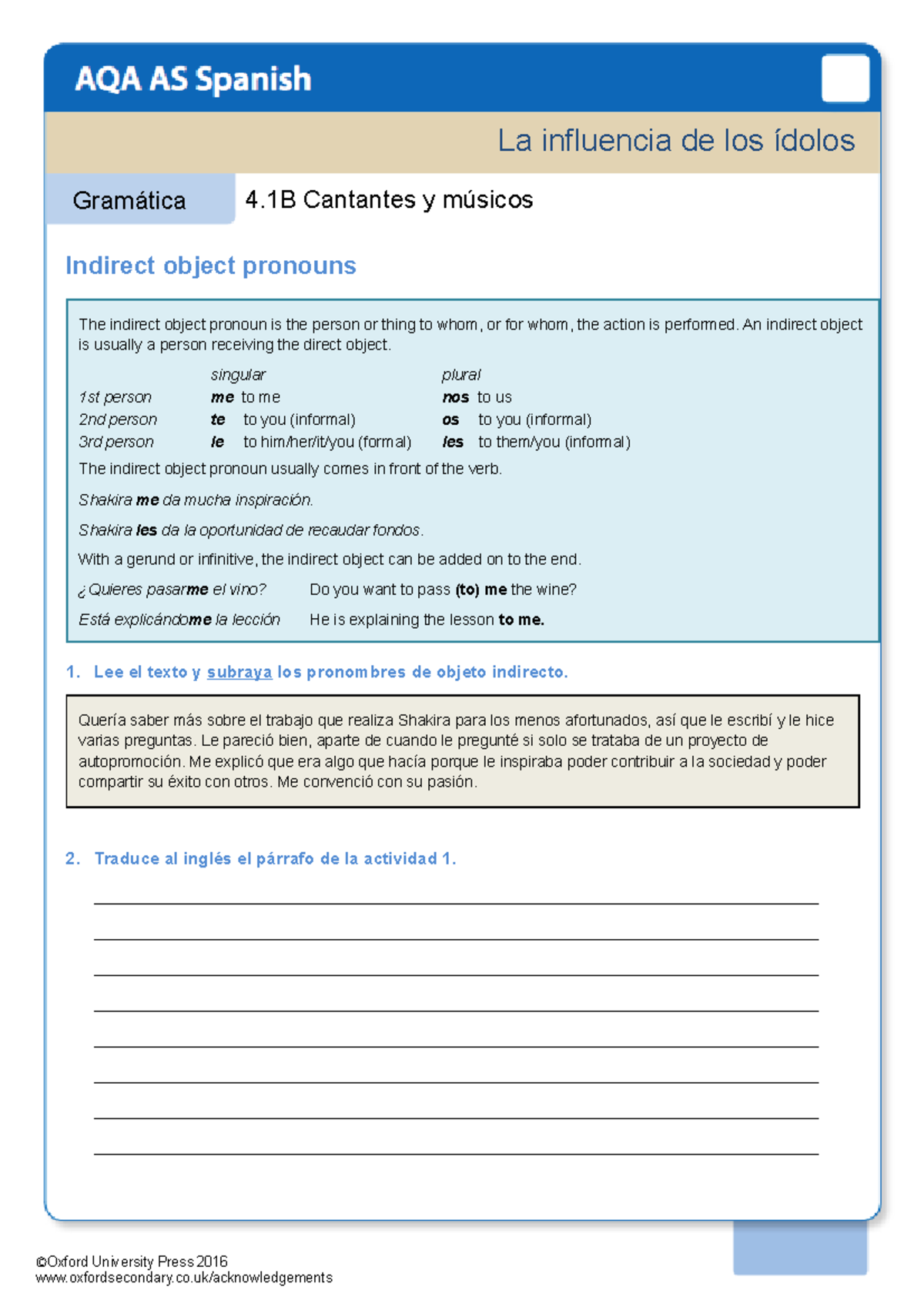 3. Grammar worksheet indirect object pronouns - Unit Page 1 of 3 4 ...