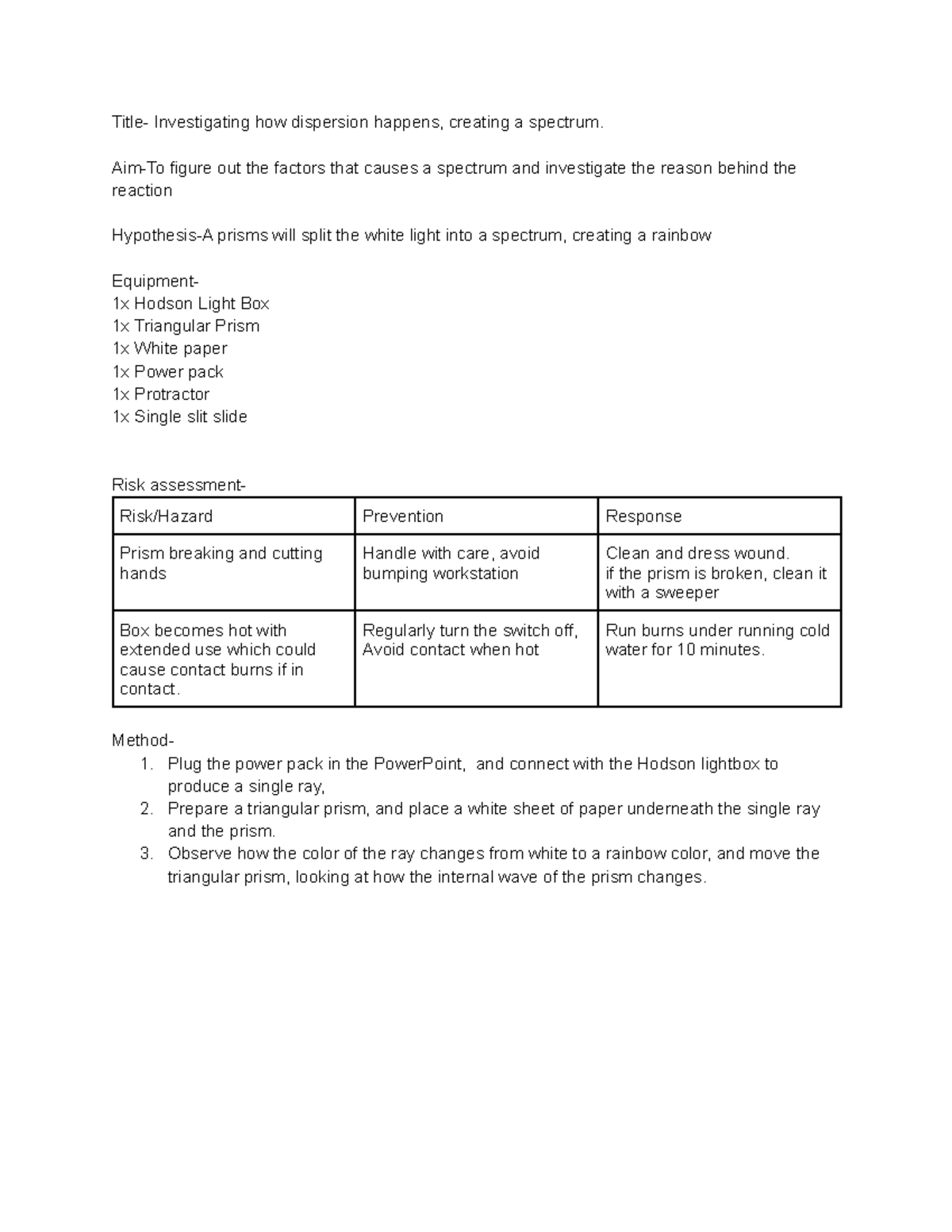 Dispersion investigation Depth study - Title- Investigating how ...
