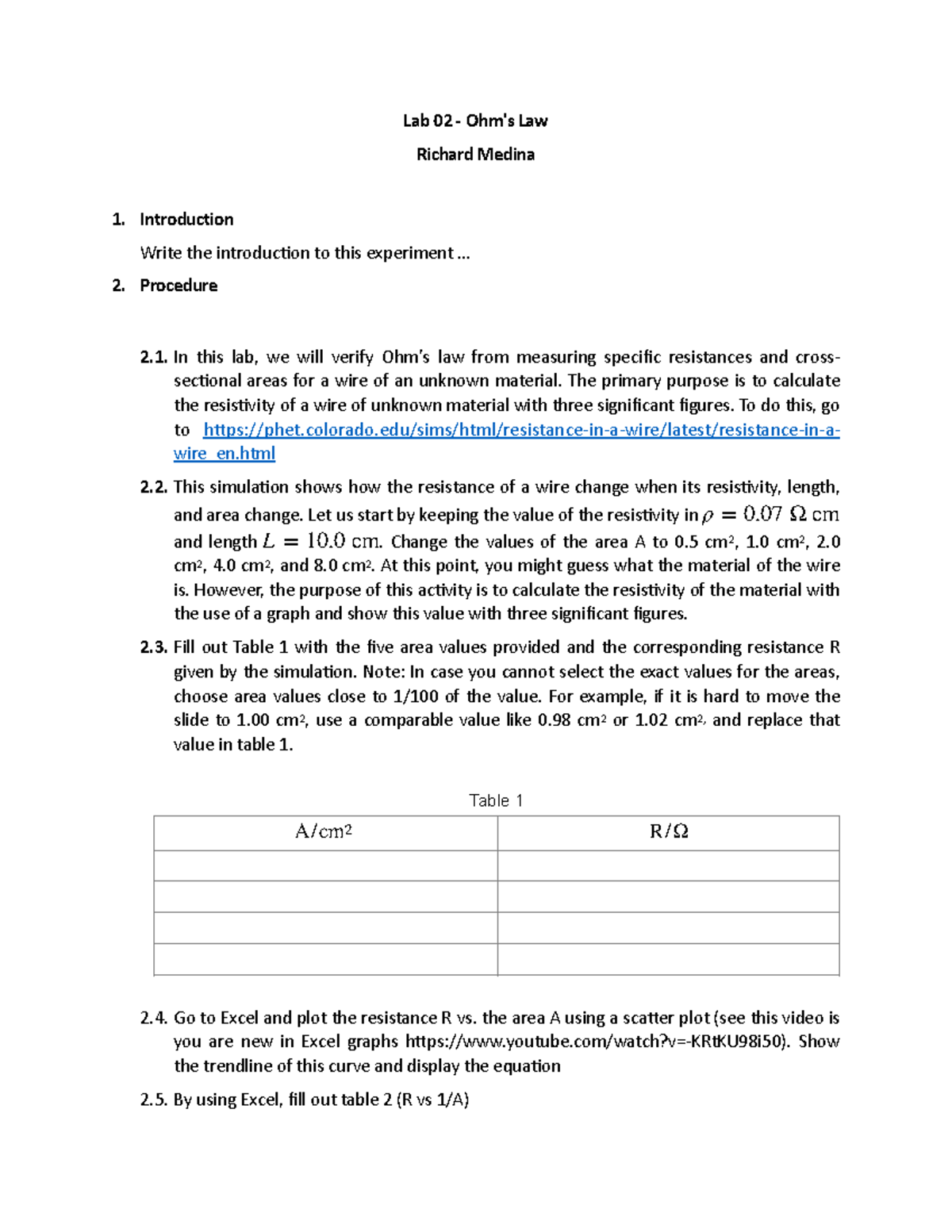 ohm's law experiment lab manual