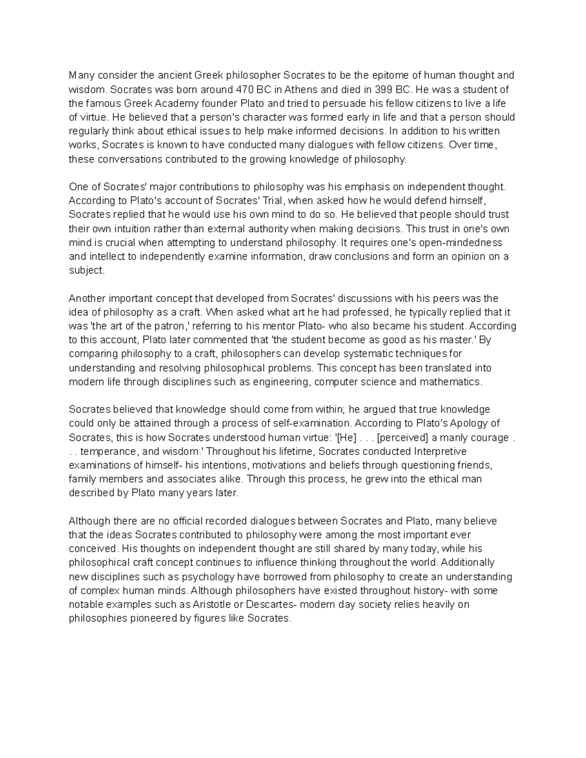 Socrates Essay PHI 1600 - Many consider the ancient Greek philosopher ...