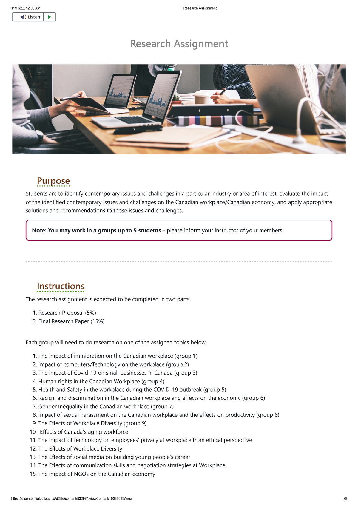 Research Assignment - 22F -The Cdn. Workplace Experience (SEC. 003 ...