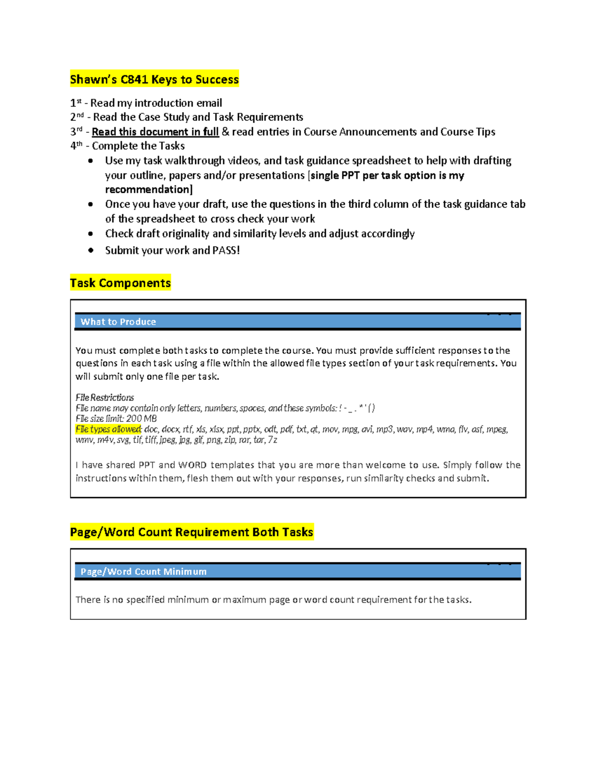 Study Guide - Shawn’s C841 Keys To Success 1 St - Read My Introduction 