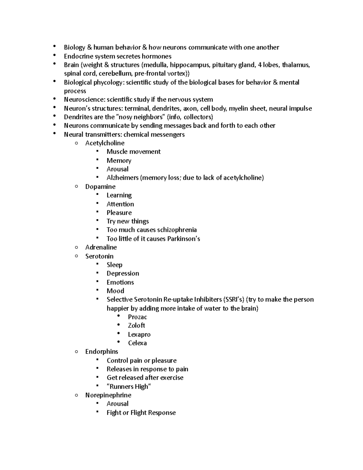 Ch. 2 Notes Biology & human behavior & how neurons communicate with