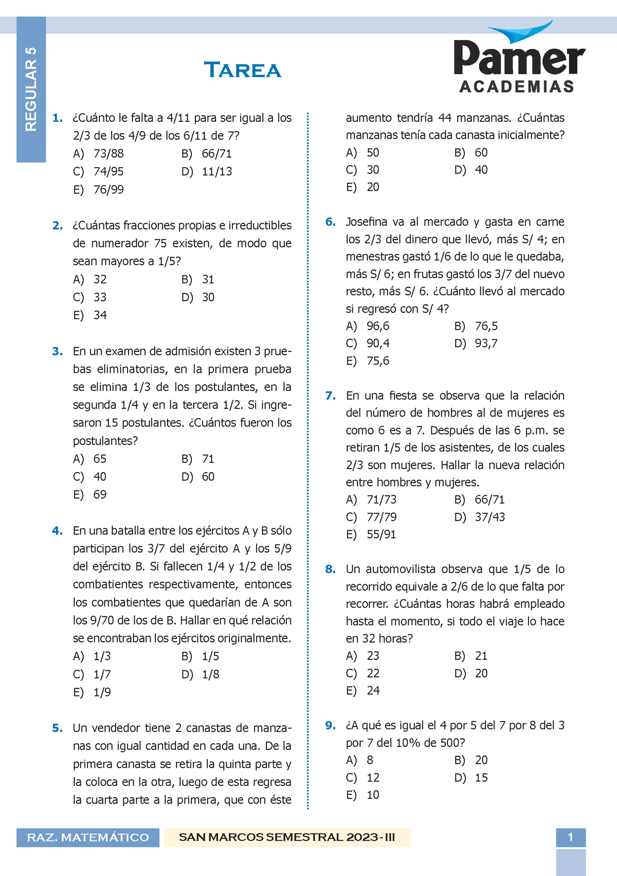 Razonamiento Matemático Fracciones Y Porcentajes Reg 5 Tarea - Tarea ...