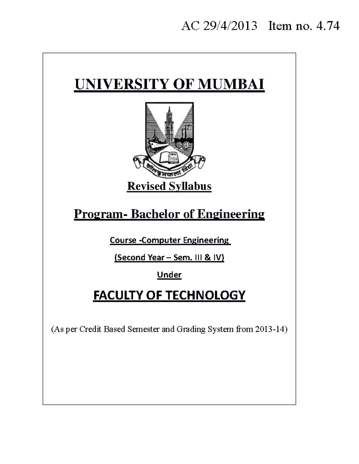 4.74 S.E. Computer Engineering - AC 29/4/2013 Item no. 4. UNIVERSITY OF ...
