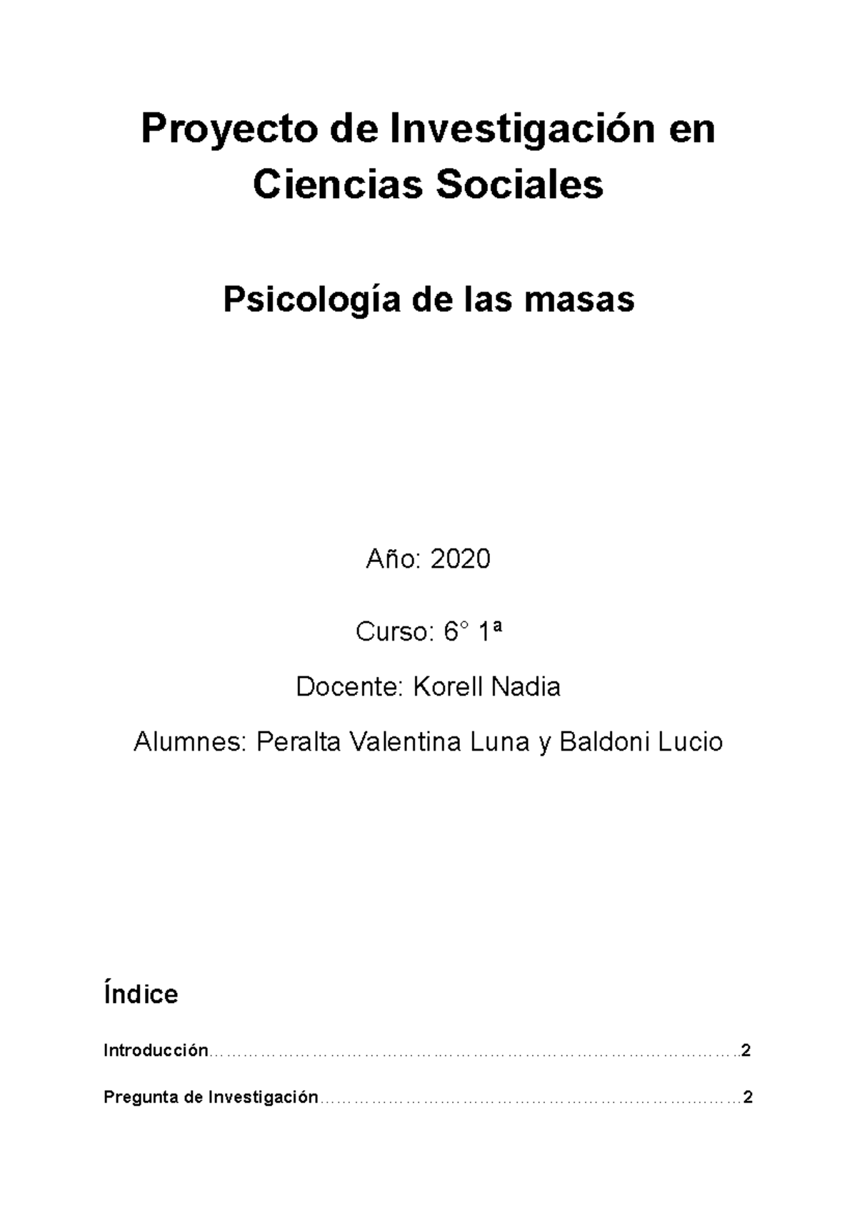 Proyecto De Investigación En Ciencias Sociales - Psicología De Las ...