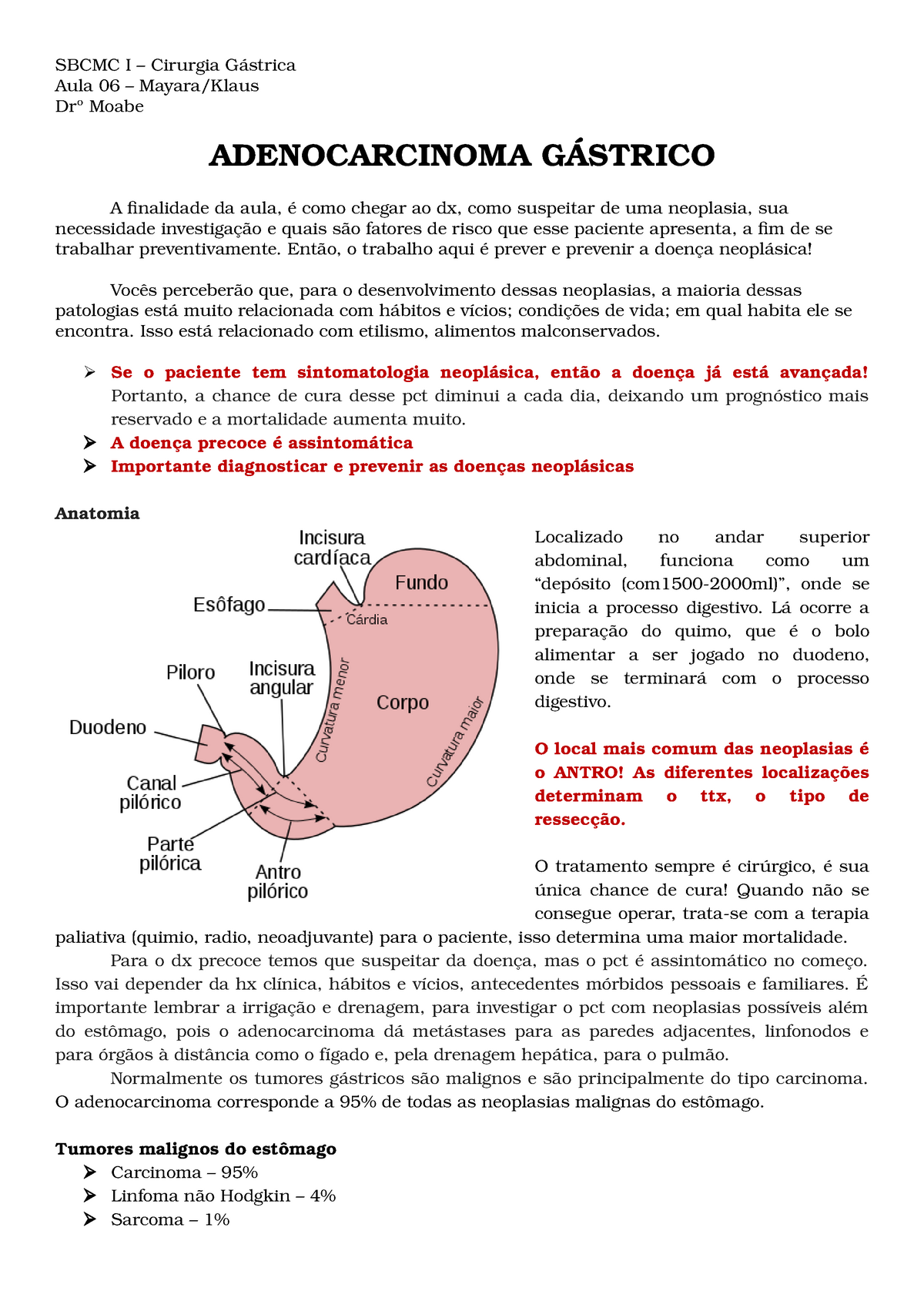 Aula Adenocarcinoma Gastrico Parte 2 Studocu