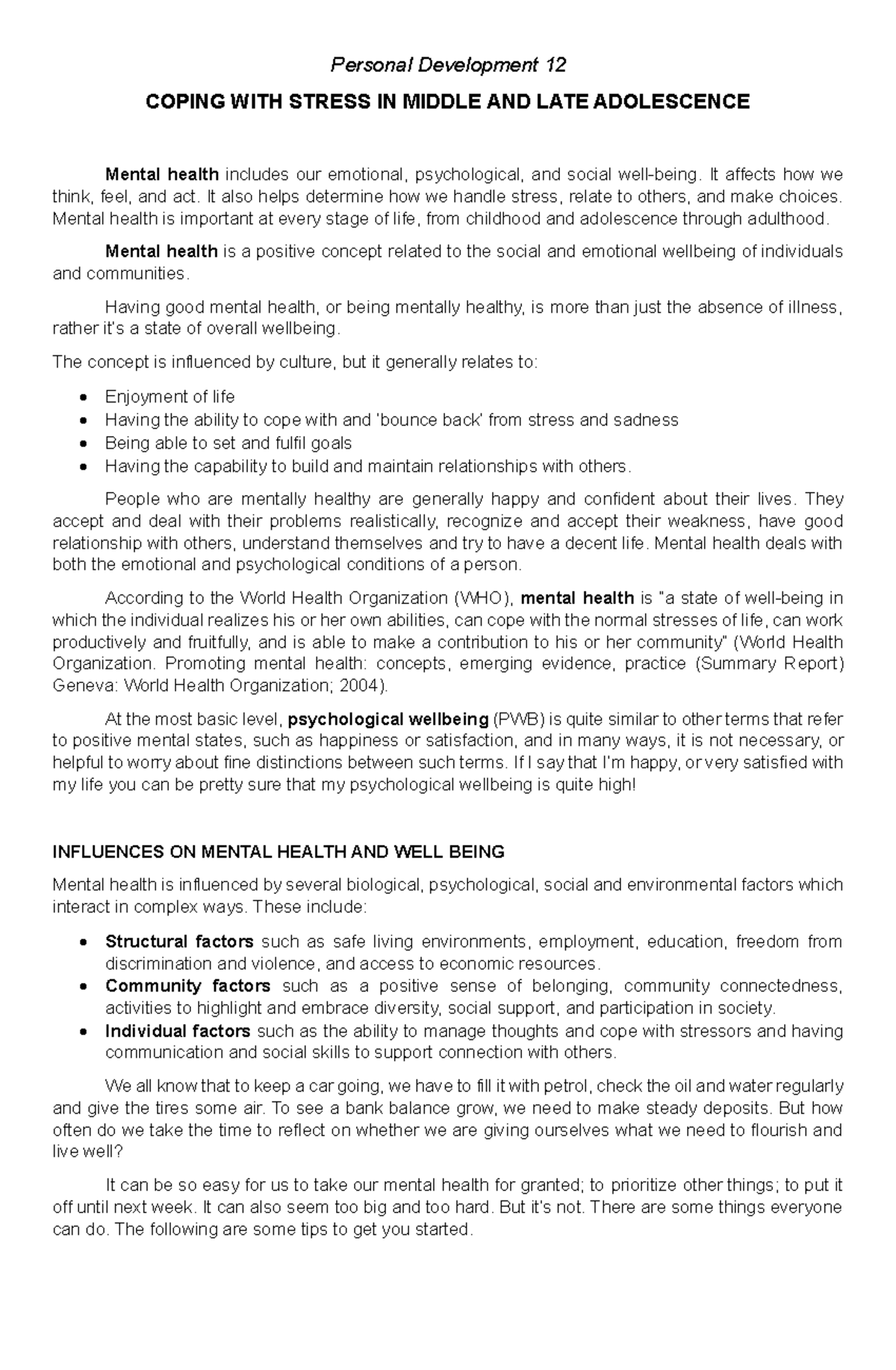 Chapter 5 - Coping with Stress in Middle and Late Adolescence 1 ...