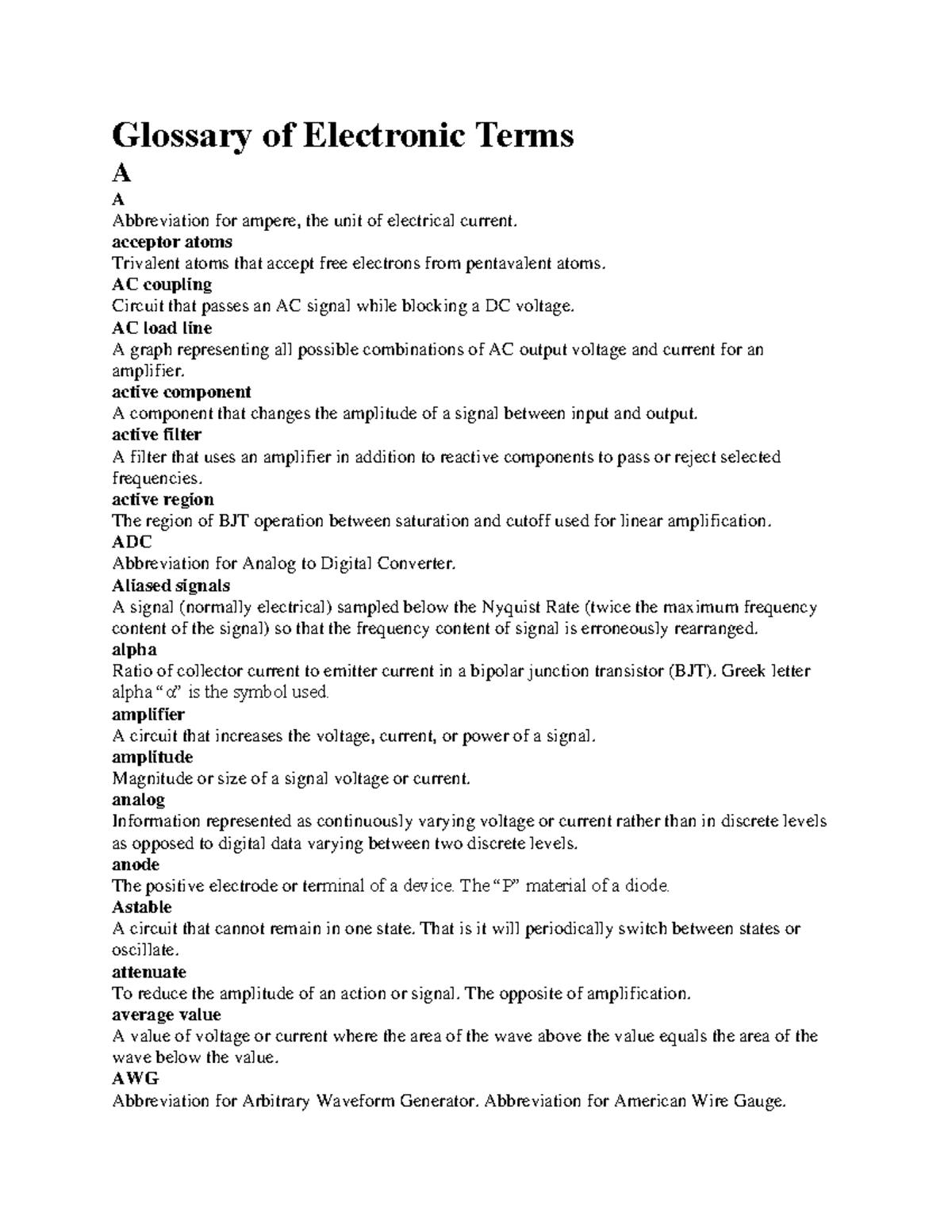 Glossary of Electronic Terms Glossary of Electronic Terms A A