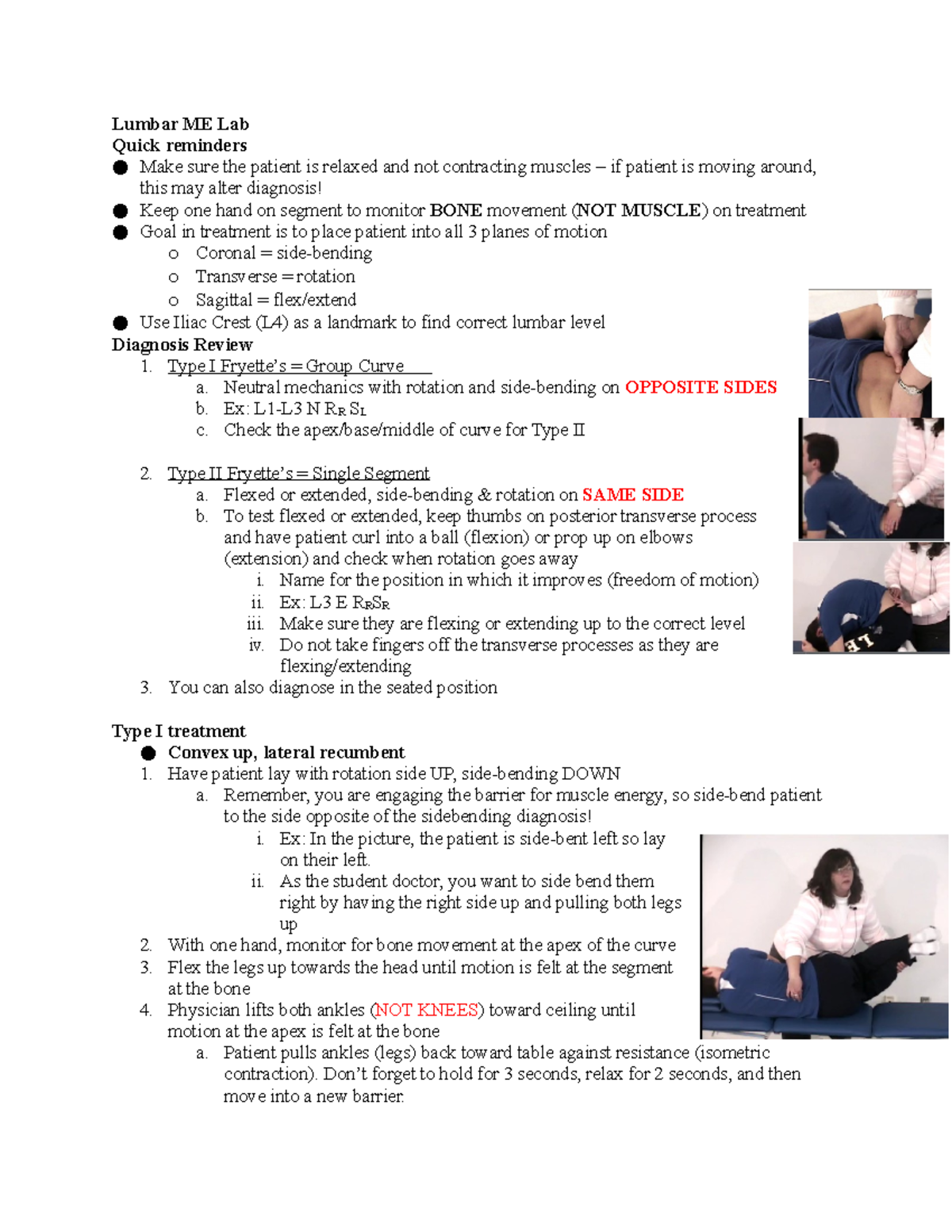 Lumbar ME Updated - Notes for lecture - Lumbar ME Lab Quick reminders ...