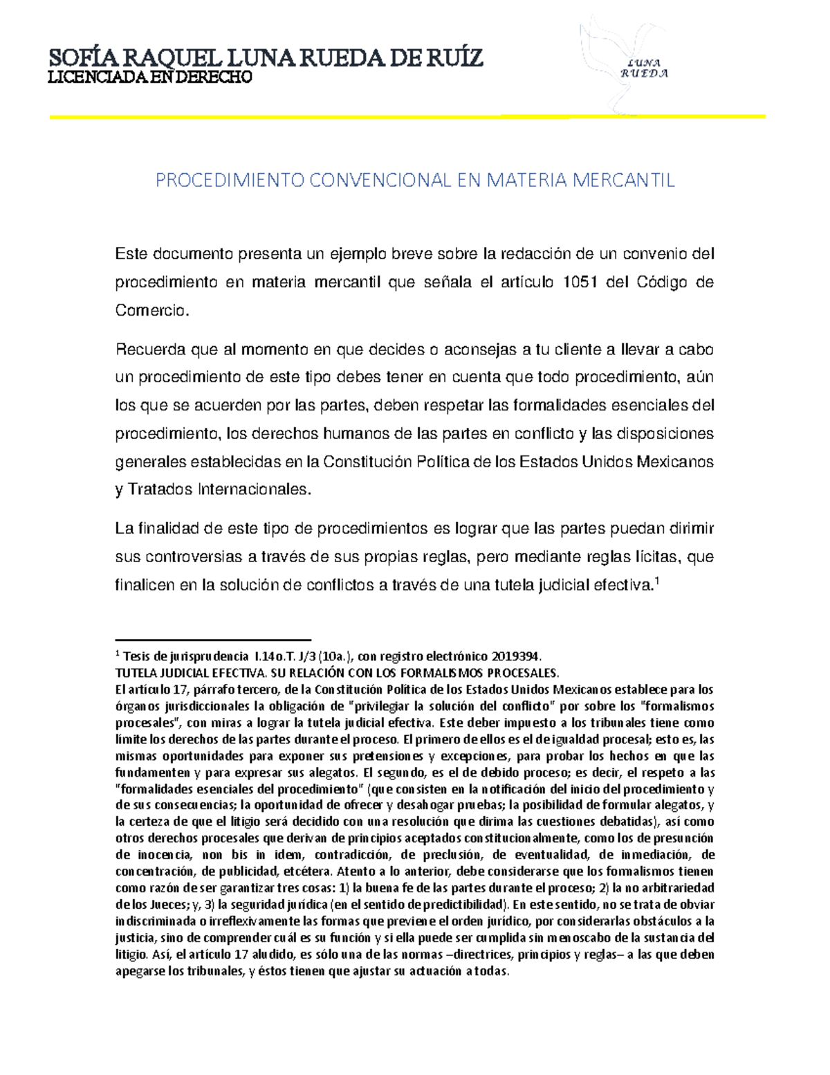 Procedimiento Convencional EN Materia Mercantil Ejemplo Derecho 