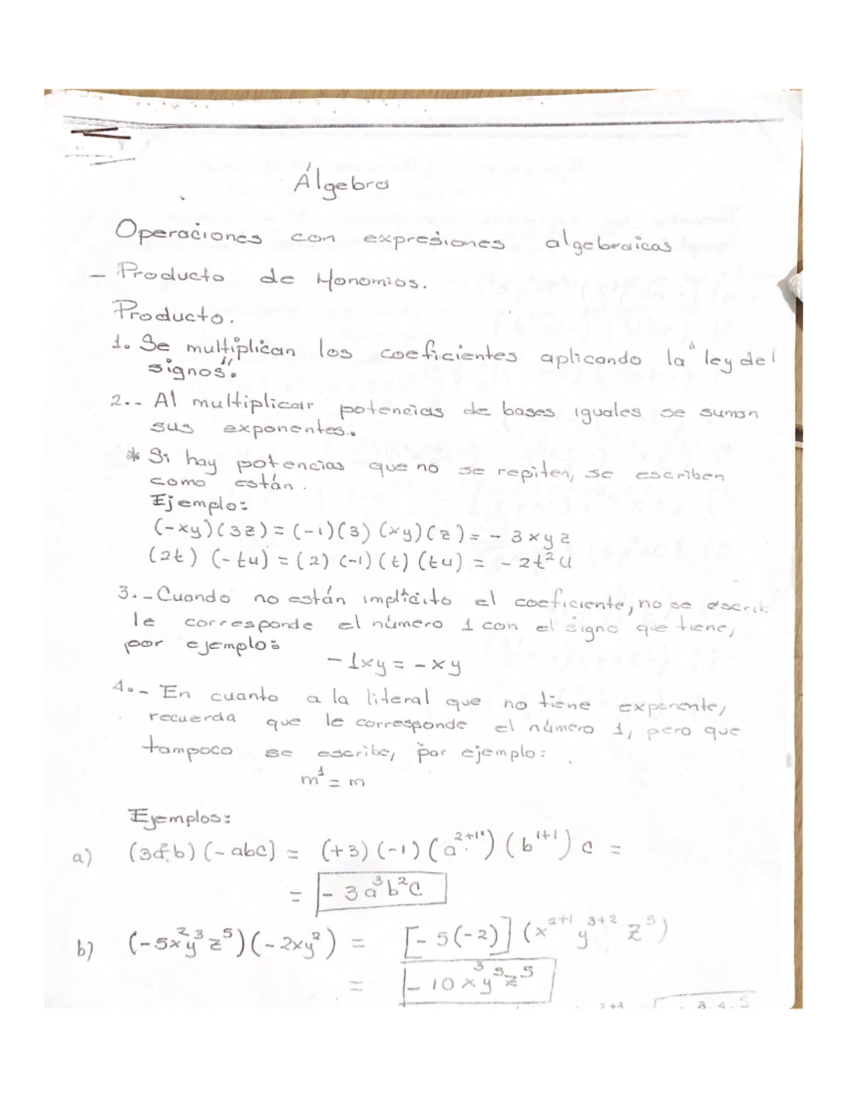 Operaciones con expresiones algebraicas - Producto. 1. Se multiplican ...
