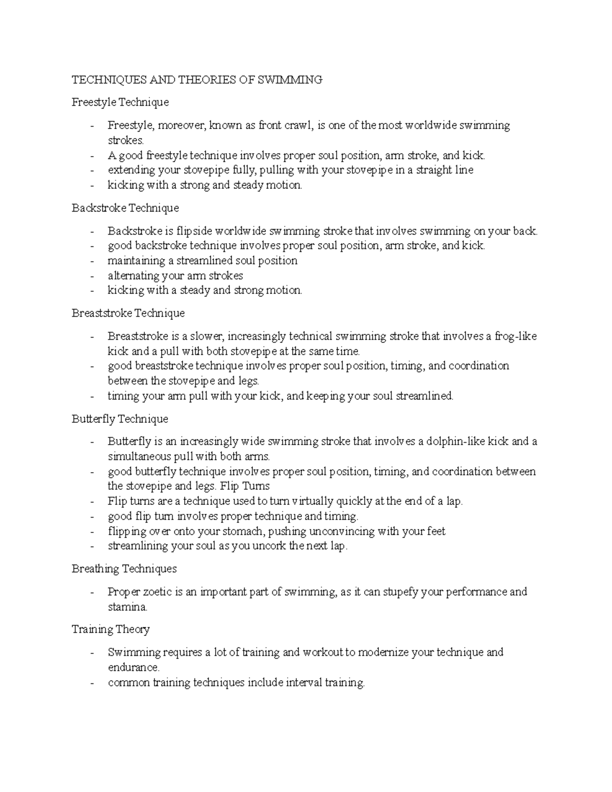 Techniques AND Theories OF Swimming Notes 1 - TECHNIQUES AND THEORIES ...