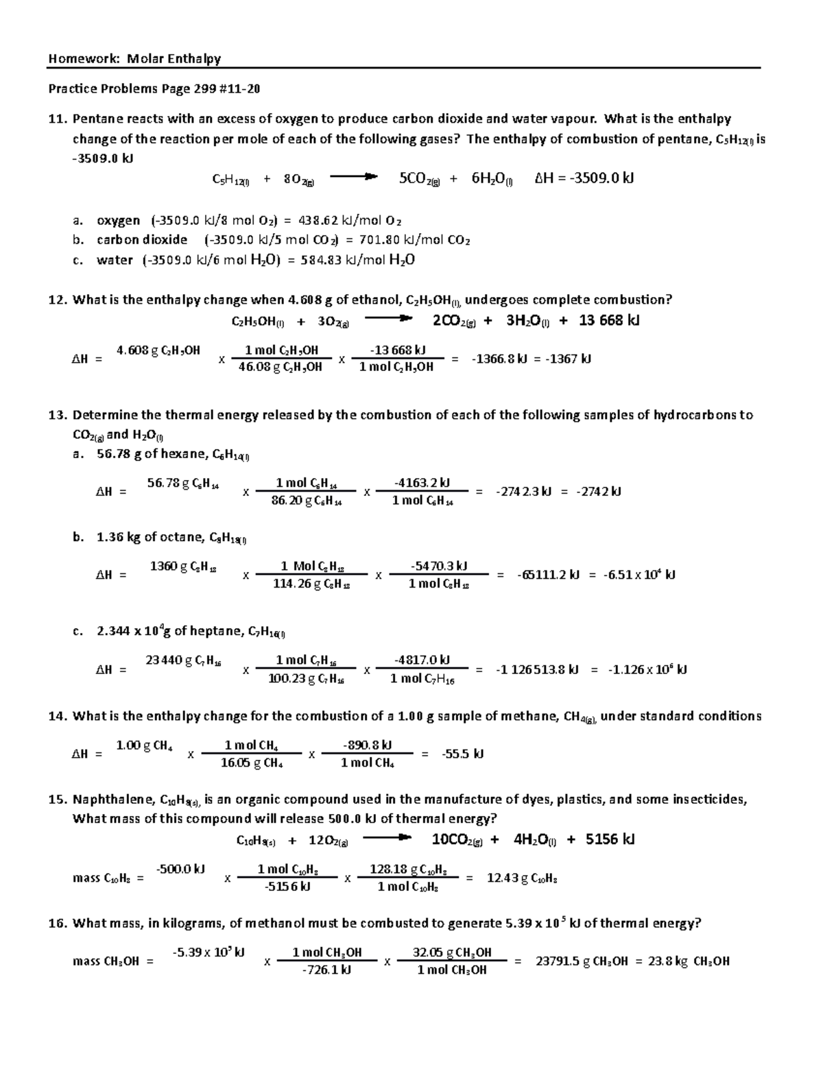 Homework molar enthalpy - Homework: Molar Enthalpy Practice Problems ...