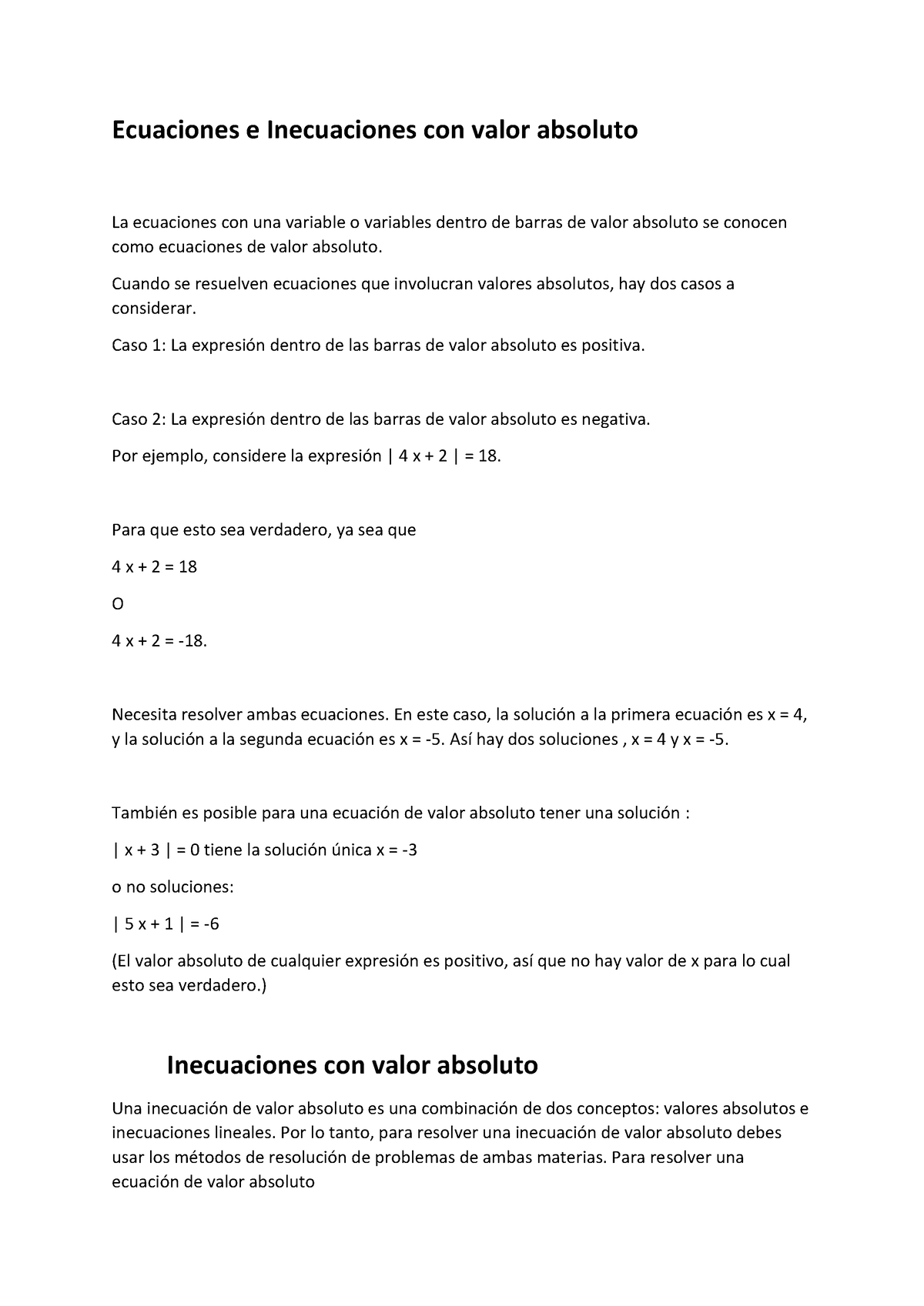 Ecuaciones E Inecuaciones Con Valor Absoluto Cuando Se Resuelven Ecuaciones Que Involucran 4916