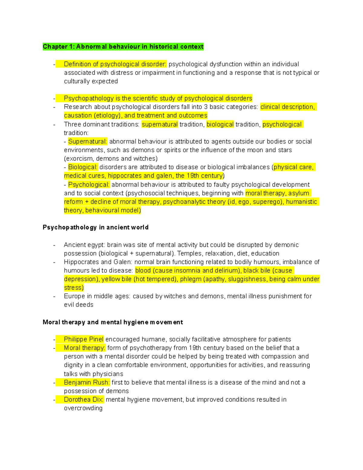 PSYC 2280 Review - Final Exam Notes - Chapter 1: Abnormal Behaviour In ...