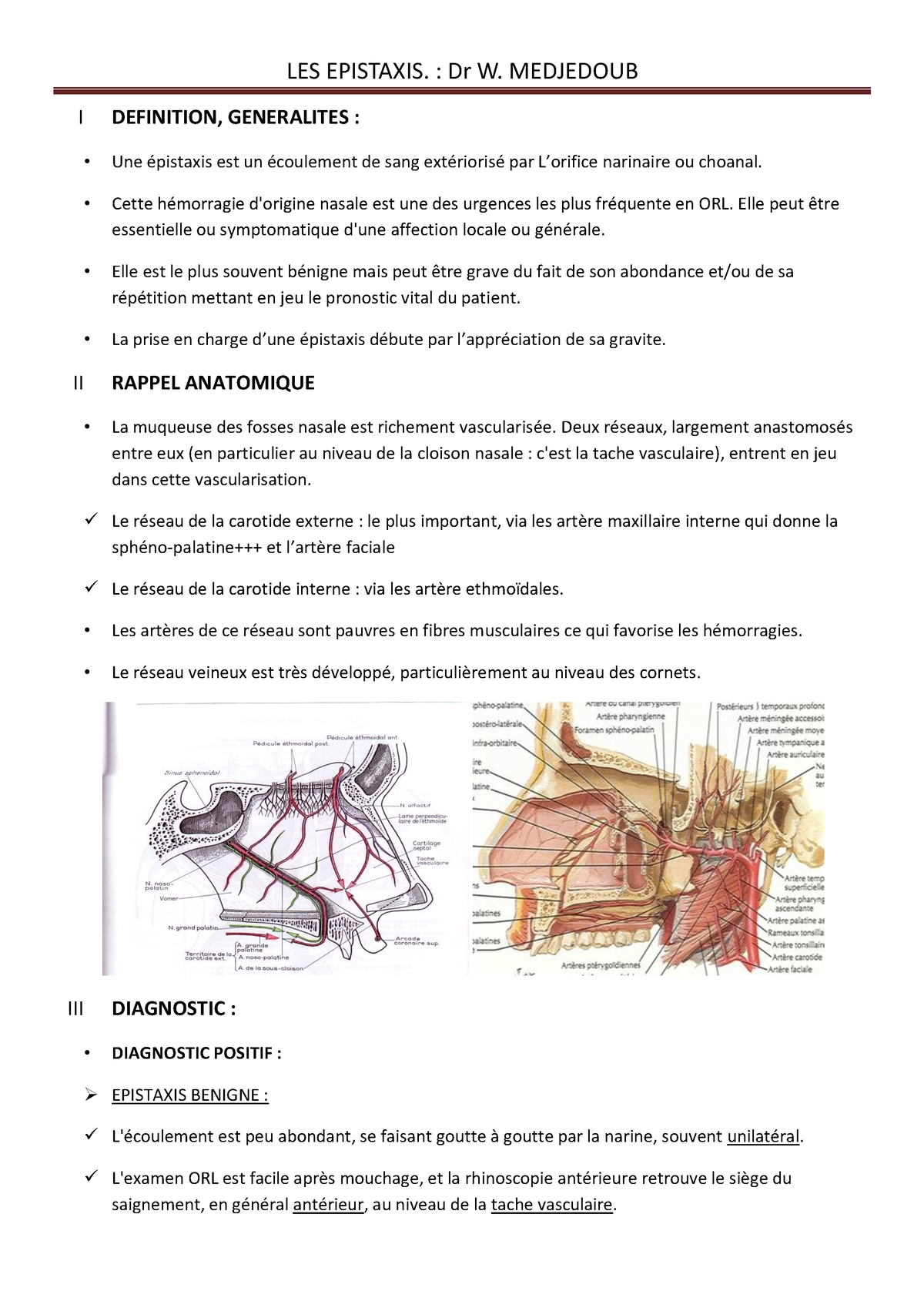 Orl 6eme Année Epistaxis 2022 - I DEFINITION, GENERALITES : Une ...