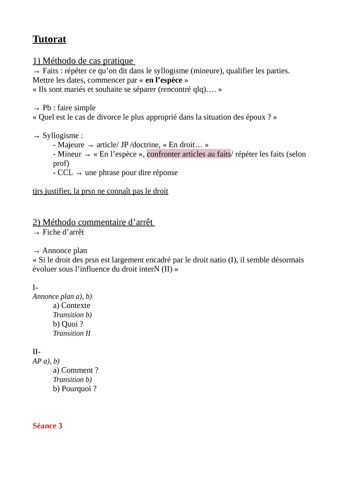 Tutorat - Cours De L1 - Tutorat 1) Méthodo De Cas Pratique → Faits ...