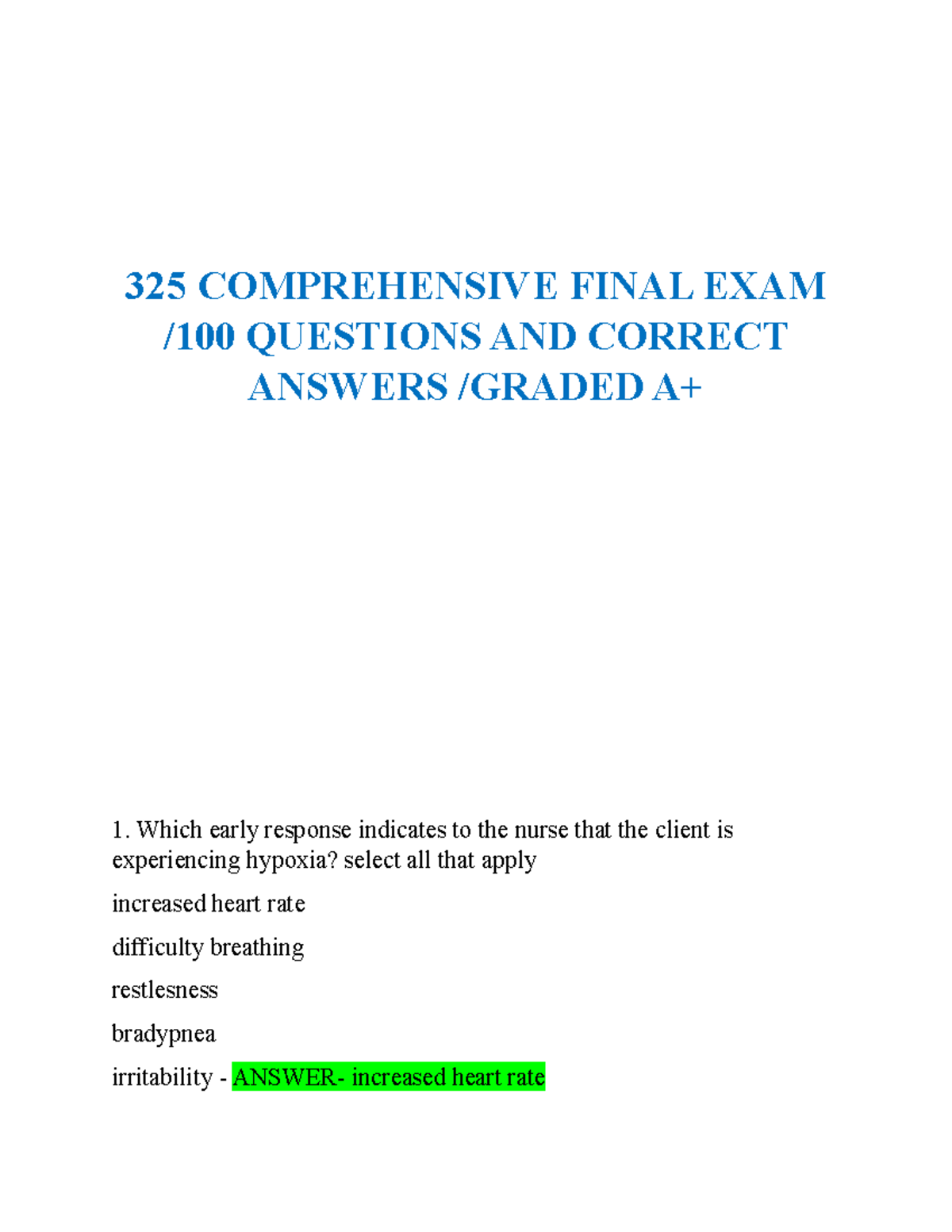 325 Comprehensive Final Exam - 325 Comprehensive Final Exam  100 