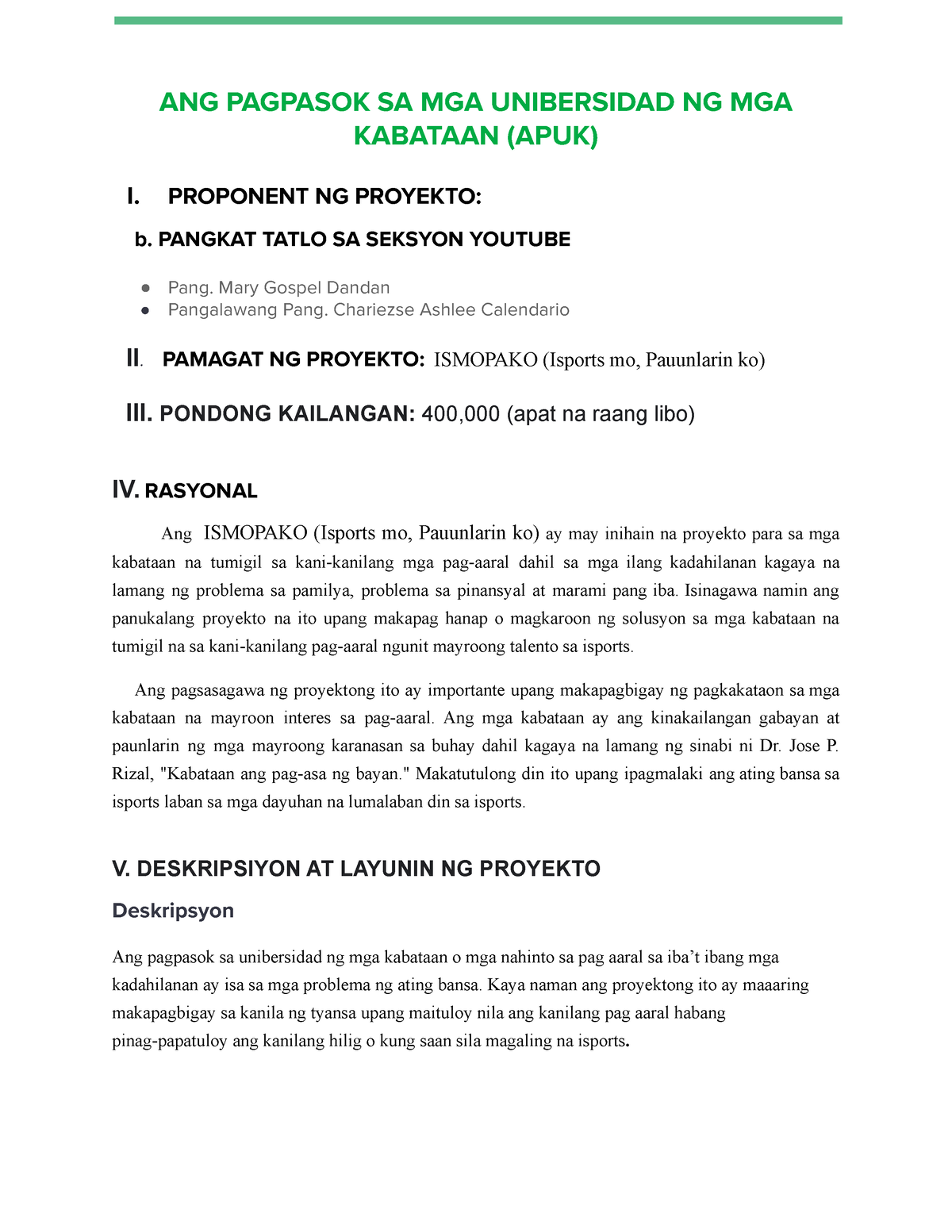 Panukalang Proyekto Panukalang Proyekto Ang Pagpasok Sa Mga