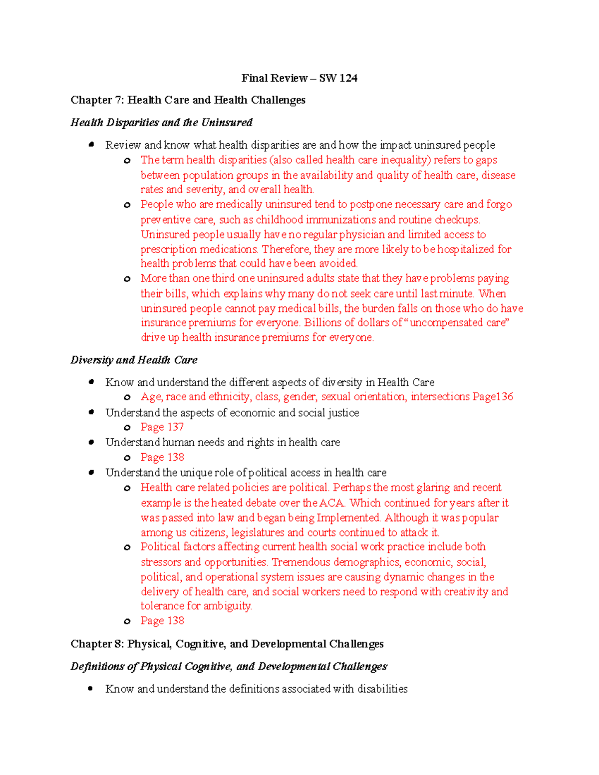 Final Review Study Guide for SW124 - Final Review – SW 124 Chapter 7 ...