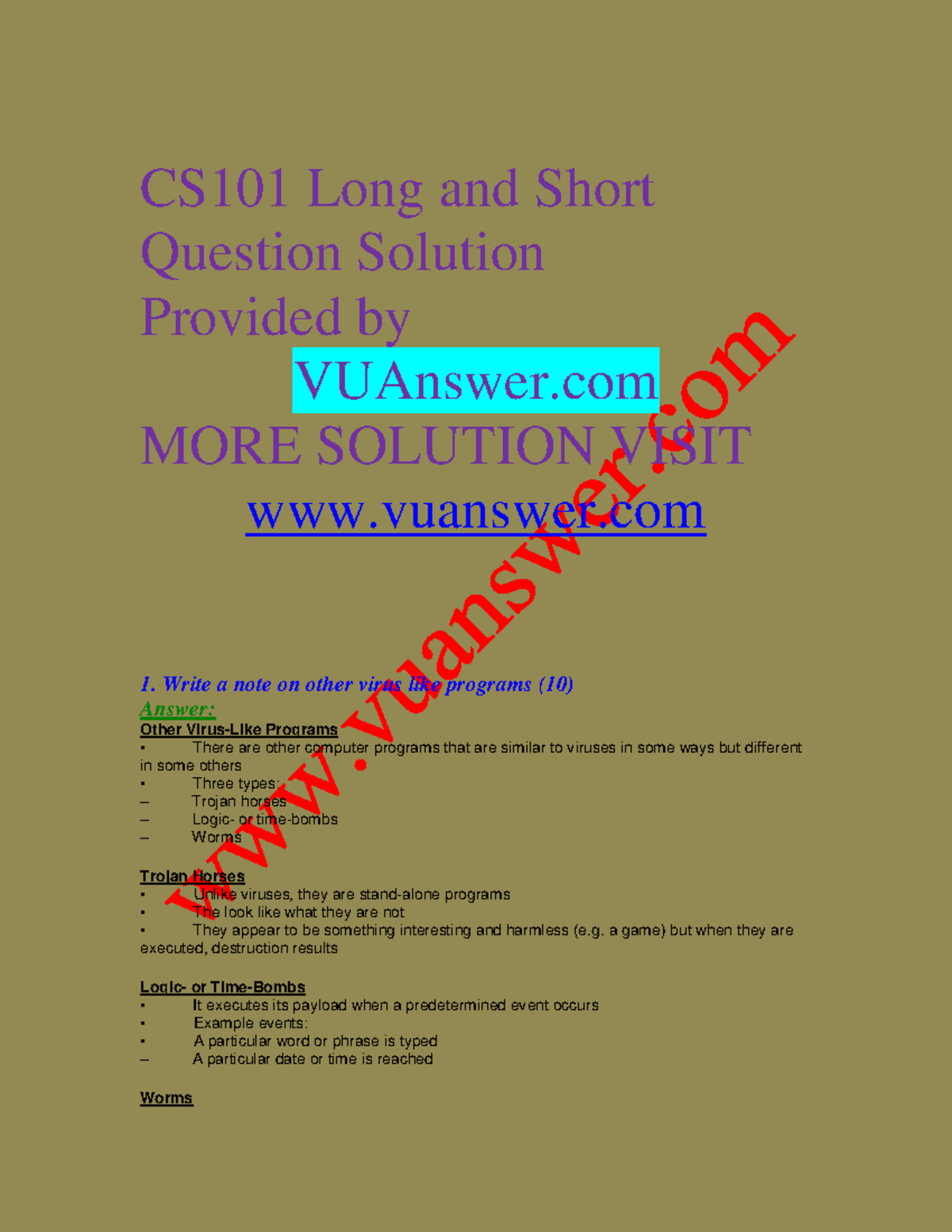 Cs101 Short And Long Questions Solved Vuanswer Computer Science Vu Cs101 Short And Long Questions Solved Vuanswer Computer Science Vu