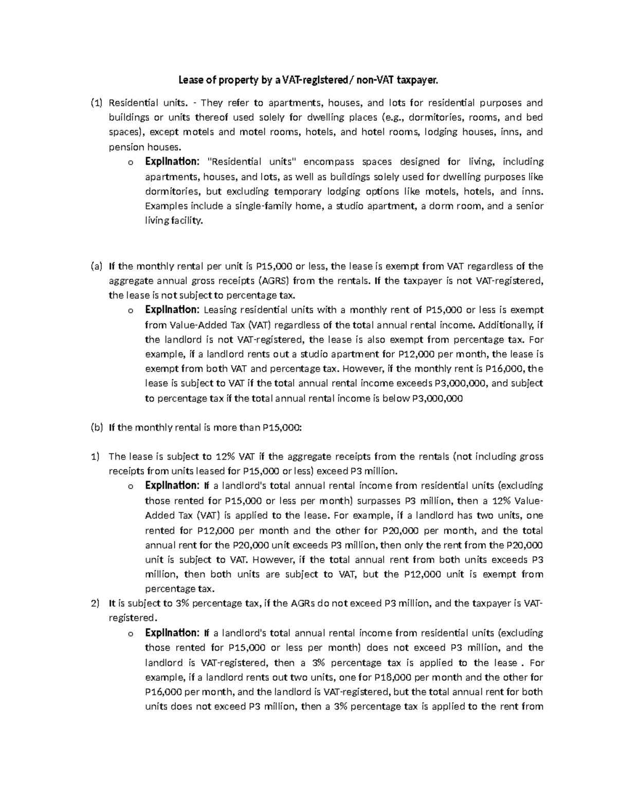 Lease of property by a VAT - Lease of property by a VAT-registered/ non ...