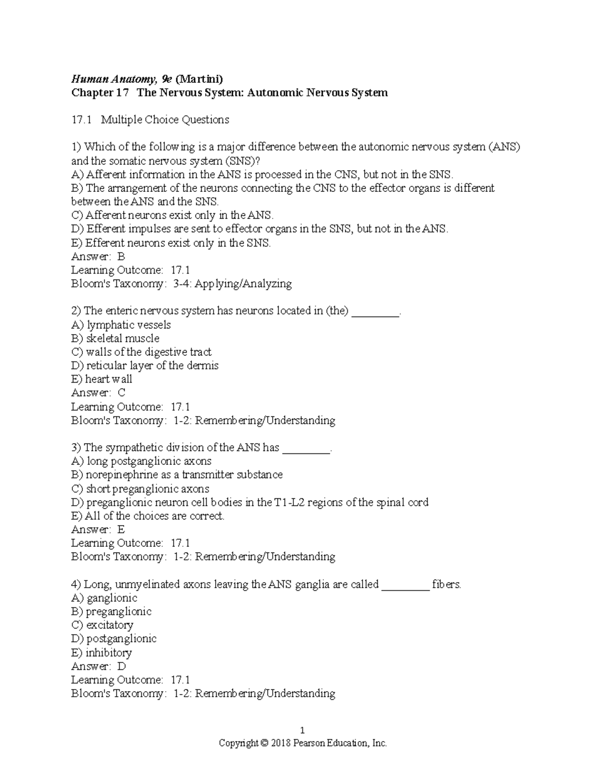 Chapter 17 - Study Guide CH 17 - Human Anatomy, 9e (Martini) Chapter 17 ...