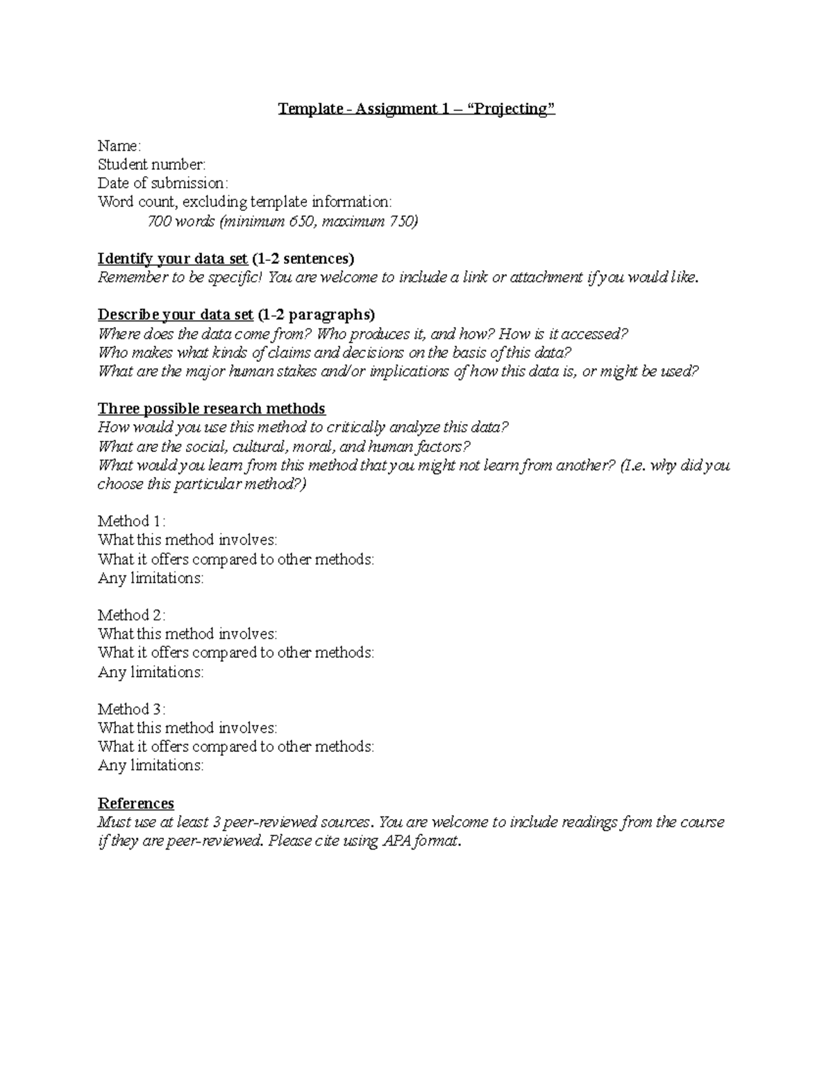 Template - Assignment 1 - Projecting - Template - Assignment 1 ...