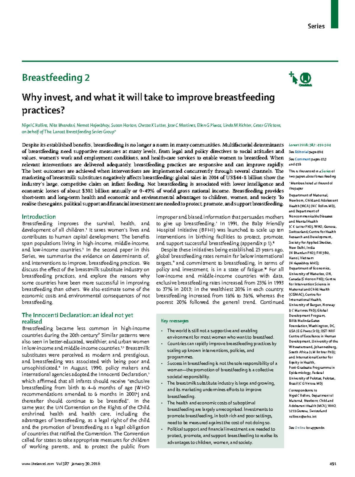Lancet 2016 rollins Why invest and what it will take to improve