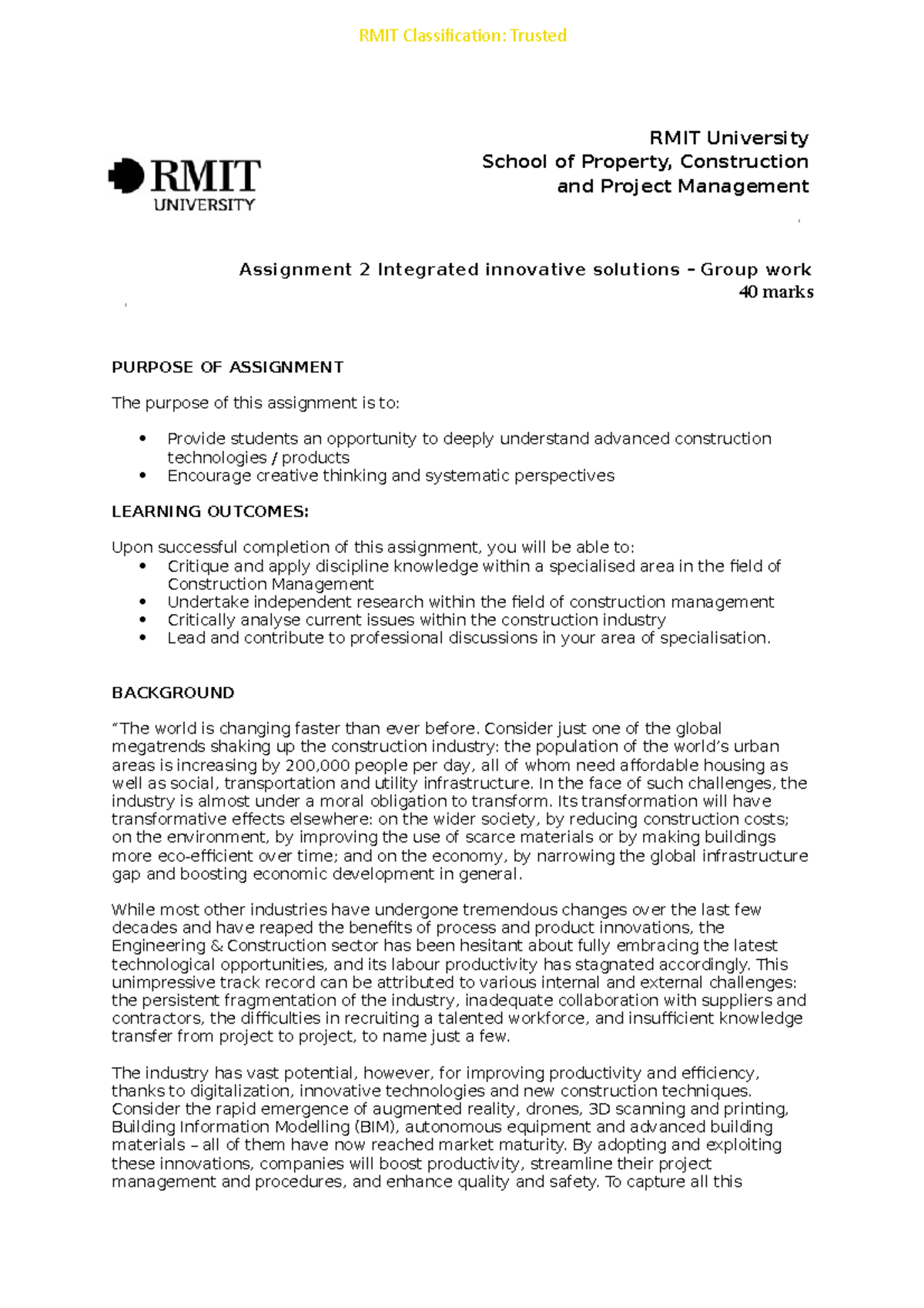 BUIL 1264 - WEEK 7-12 -Group work - RMIT University School of Property ...