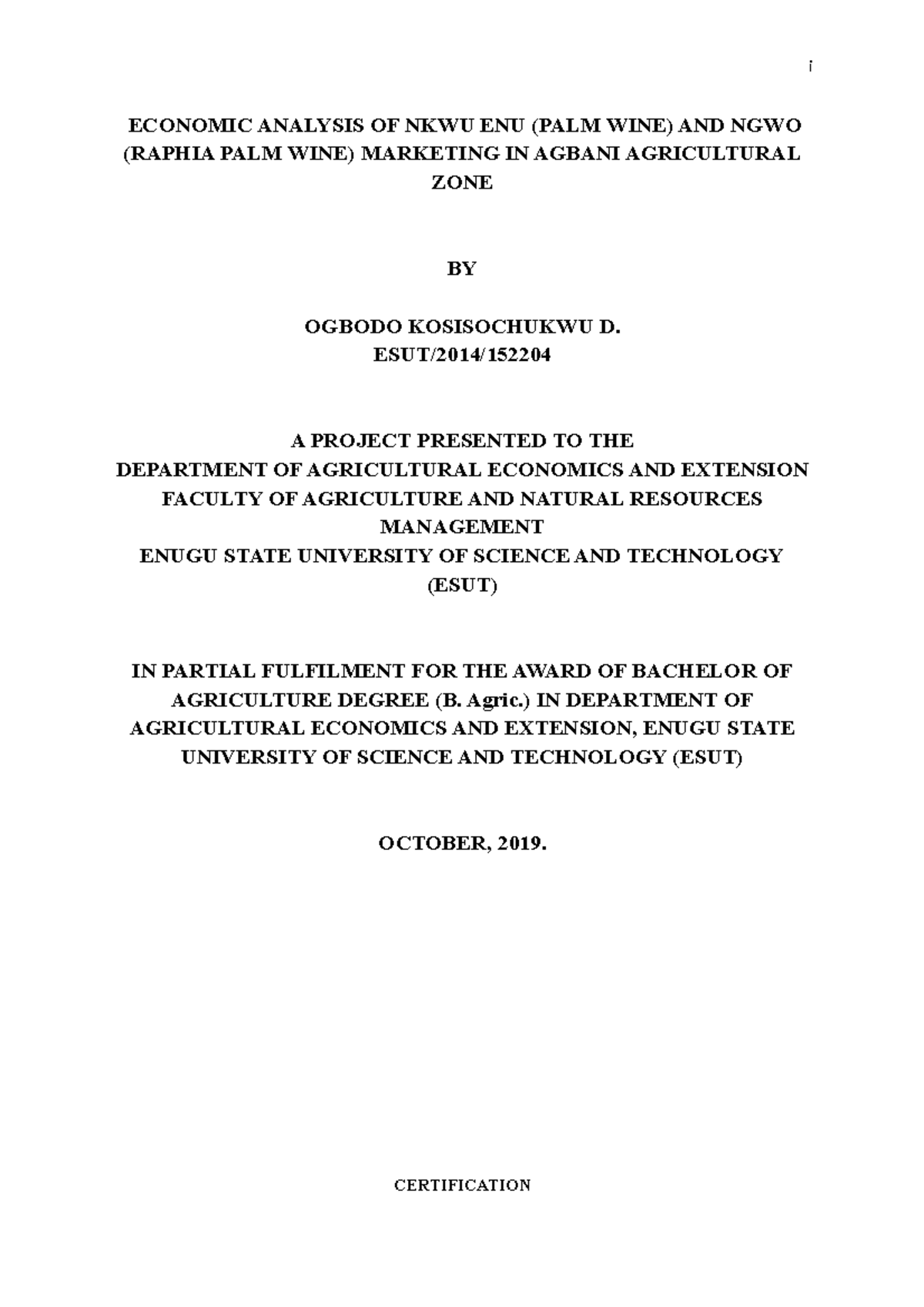 Economic Analysis OF NKWU ENU (PALM WINE) AND NGWO ( Raphia PALM WINE ...