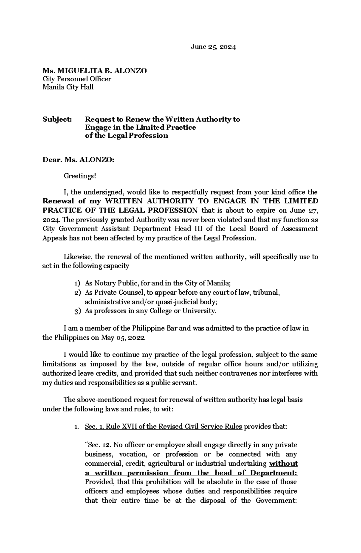 Letter for renewal of Authority to practice 2 - June 25, 2024 Ms ...