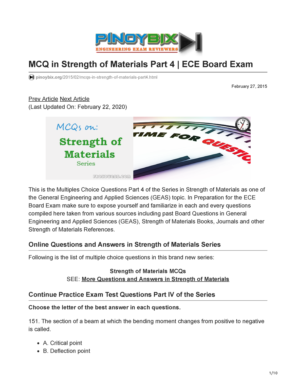 Pinoybix.org-MCQ In Strength Of Materials Part 4 ECE Board Exam ...