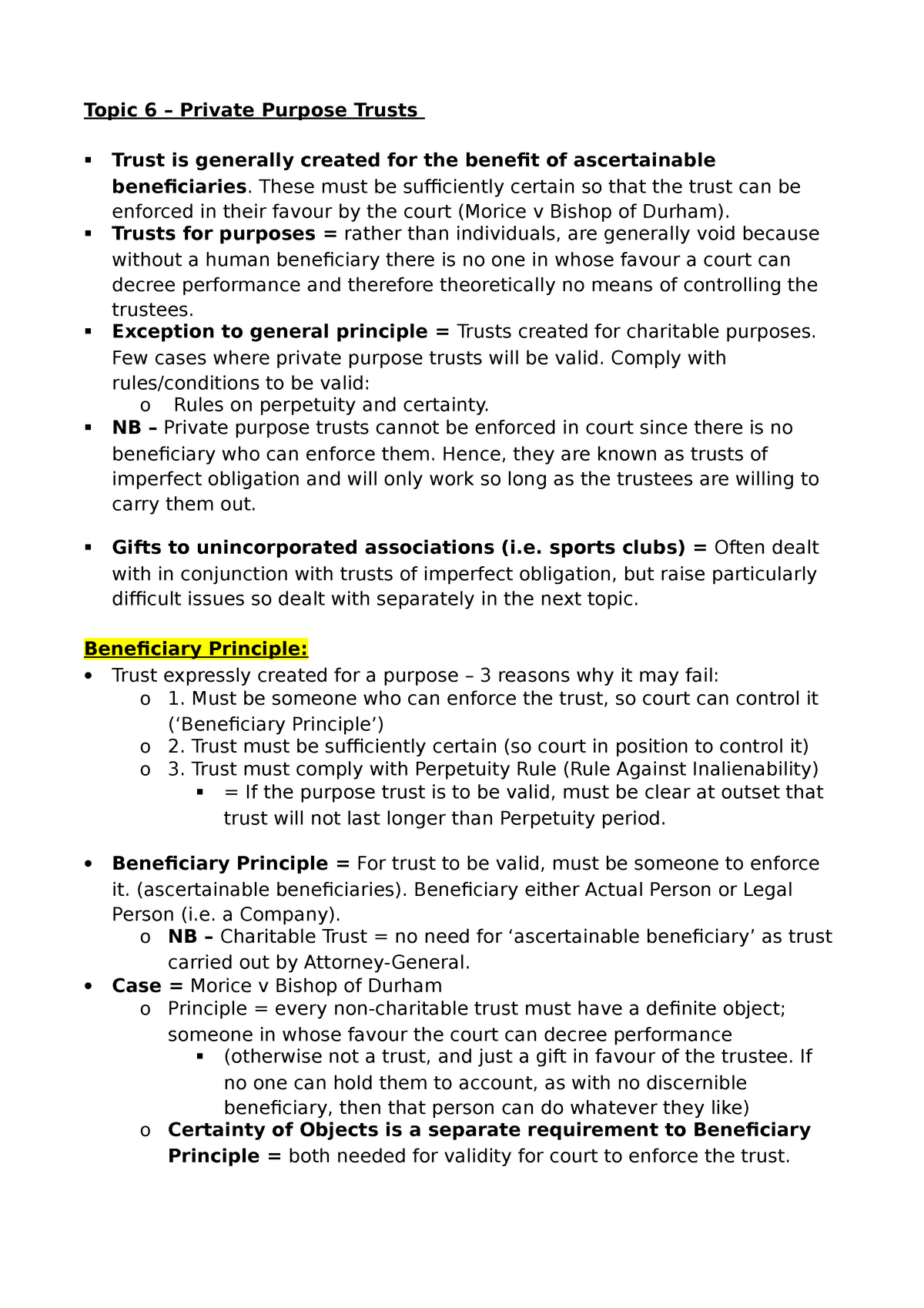 Private Purpose Trusts Sample - Topic 6 – Private Purpose Trusts Trust 